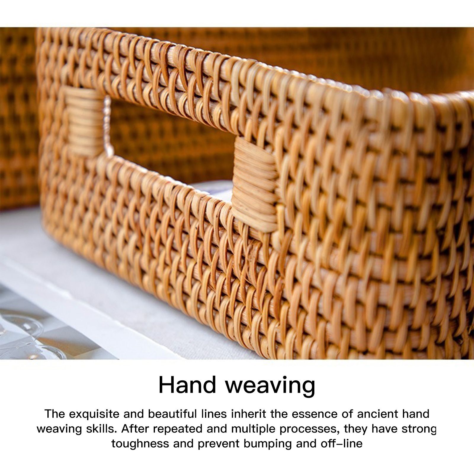 Rattan Storage Basket Desktop Utility Organizer Woven Storage Basket for Coffee Table - Image 5