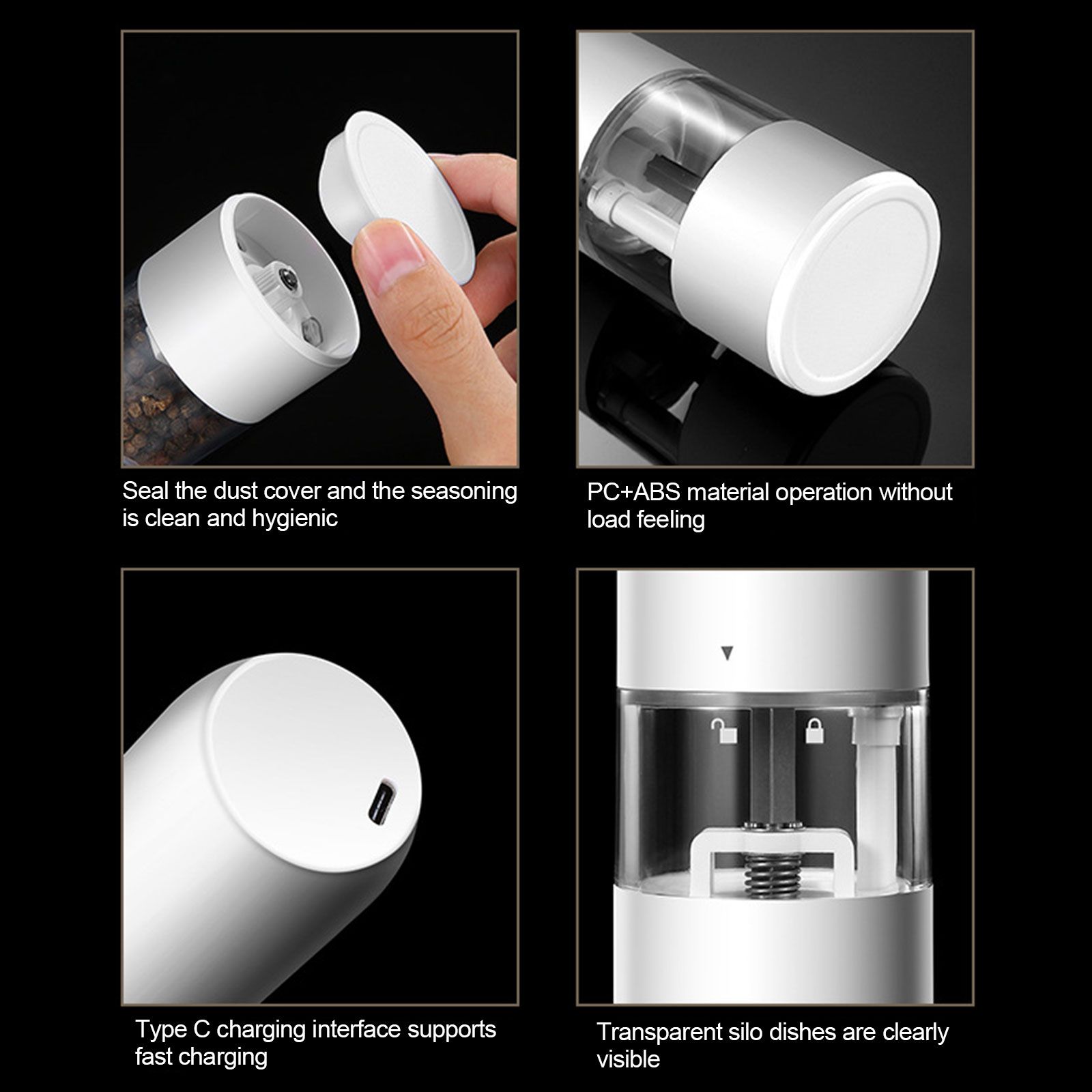 Electric Pepper Grinder Black Usb Charging High Hardness Wear Resistant Automatic Pepper Mill Grinder For Kitchen Restaurant - Image 4