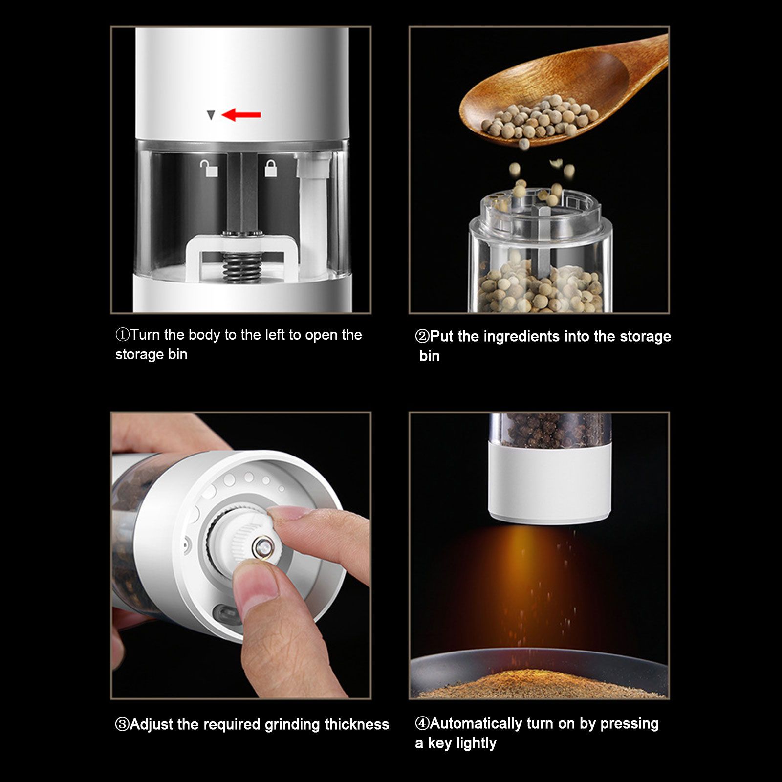 Electric Pepper Grinder Black Usb Charging High Hardness Wear Resistant Automatic Pepper Mill Grinder For Kitchen Restaurant - Image 7