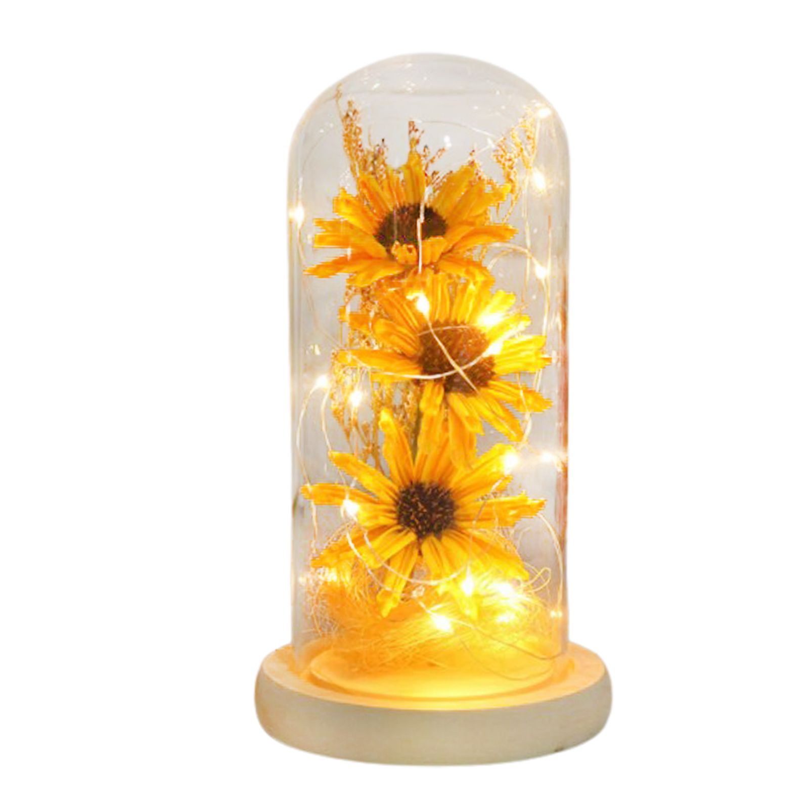Preserved Flower Glass Dome Artificial Simulation Sunflower with LED Light for Valentine's Day Mother's Day Gift - Image 1