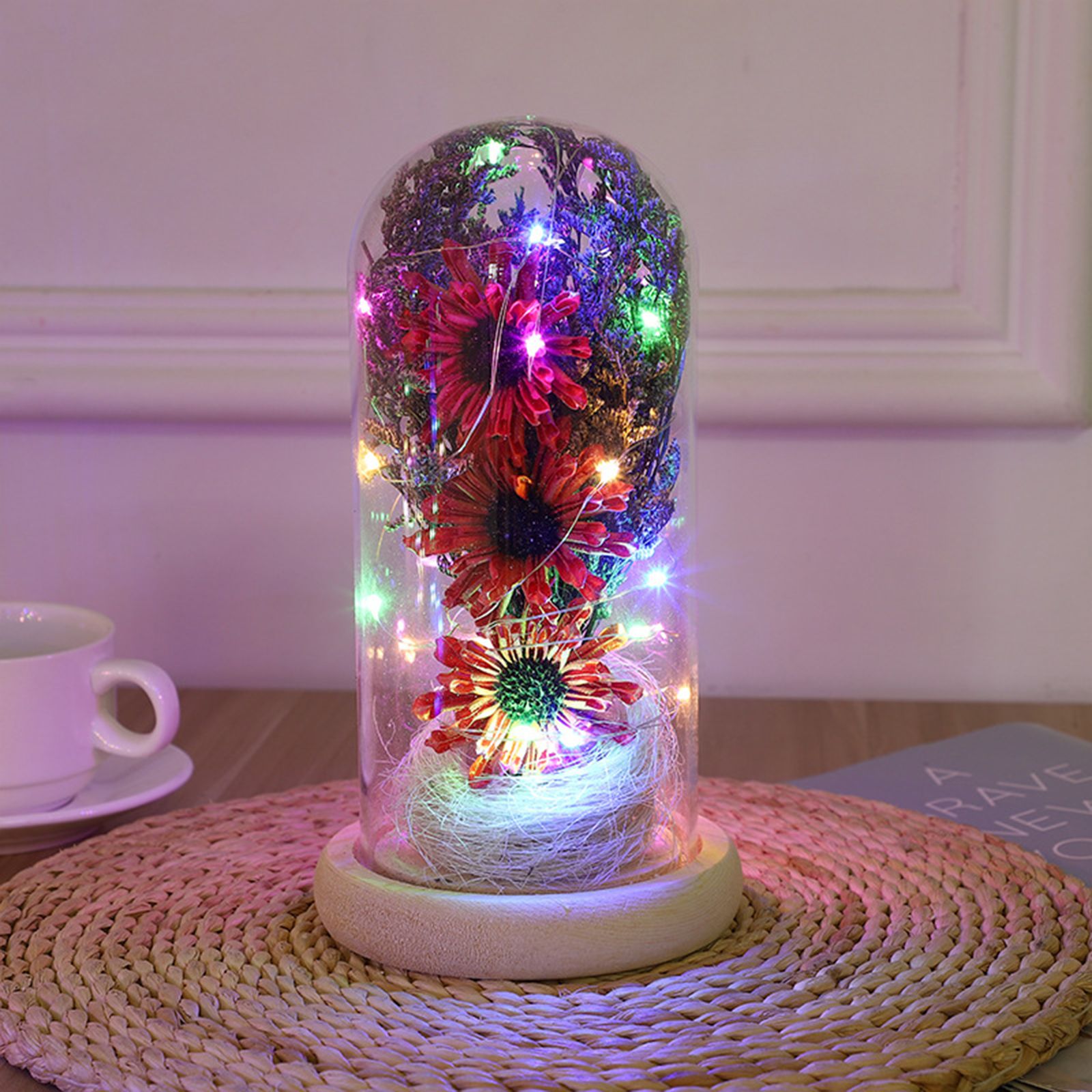 Preserved Flower Glass Dome Artificial Simulation Sunflower with LED Light for Valentine's Day Mother's Day Gift - Image 7