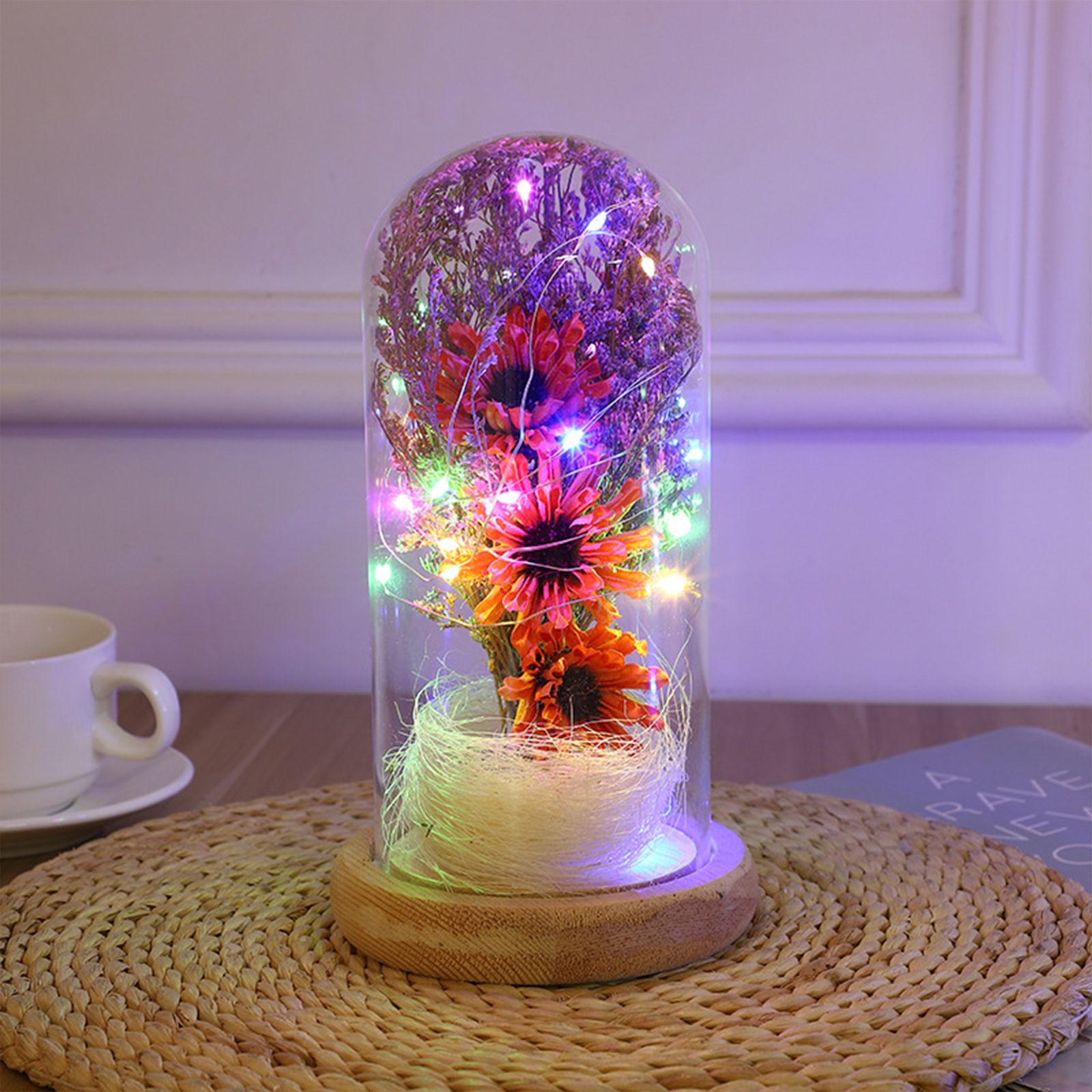 Preserved Flower Glass Dome Artificial Simulation Sunflower with LED Light for Valentine's Day Mother's Day Gift - Image 8