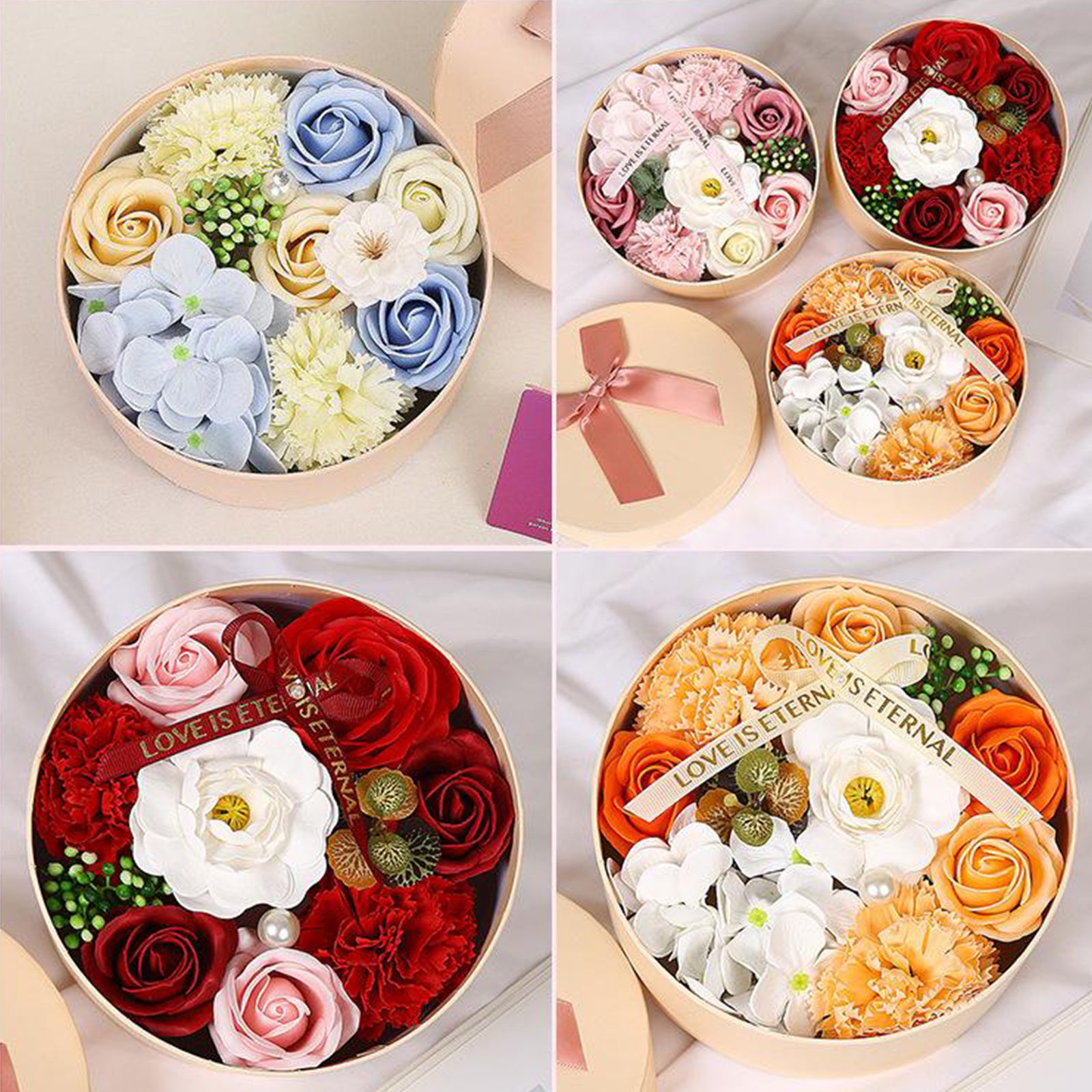 Artificial Flowers Combo Box Simulation Fake Soap Flower Round Box Valentine's Day Holiday Gift - Image 4