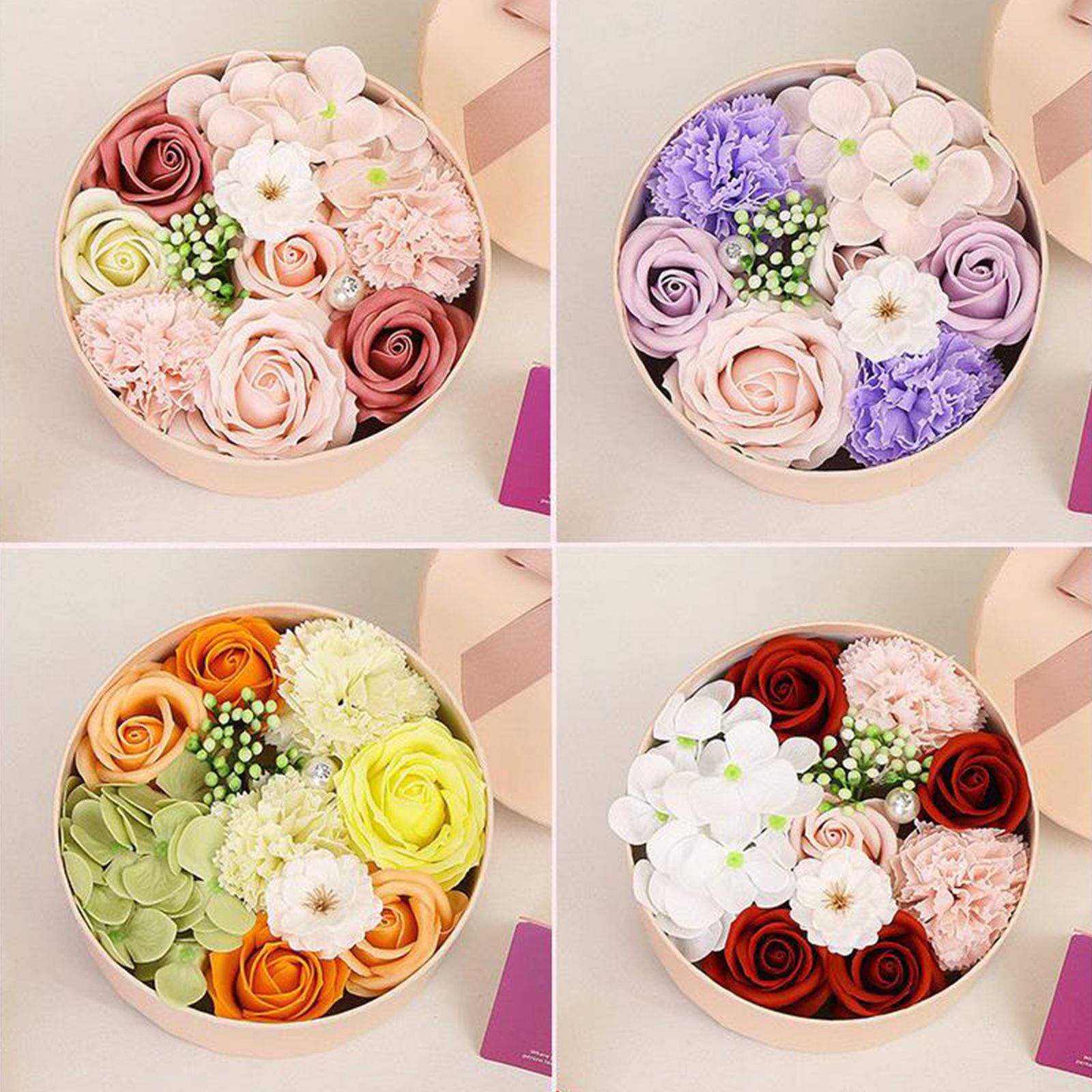 Artificial Flowers Combo Box Simulation Fake Soap Flower Round Box Valentine's Day Holiday Gift - Image 5