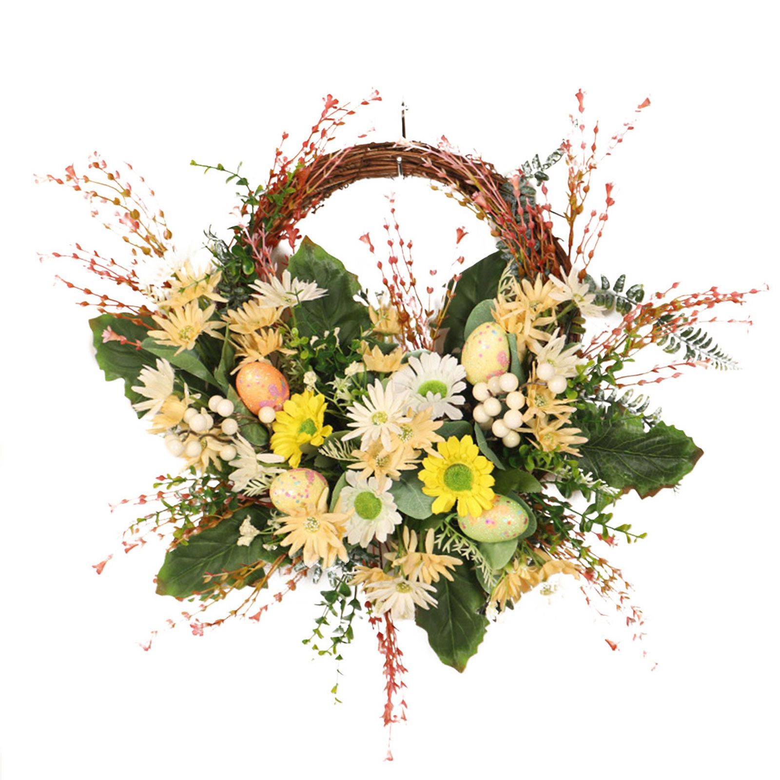 Artificial Wreath Yellow Wild Daisy Half Wreath Easter Decoration Wreath Artificial Flowers Front Door Wreath - Image 1
