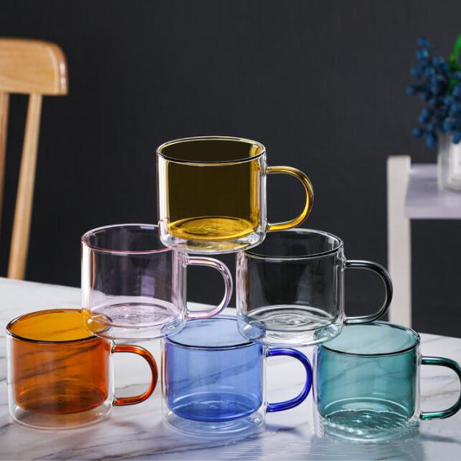 Double Walled Insulated Glass Mug Colorful Transparent Mug with Handle Coffee Cup - Image 8