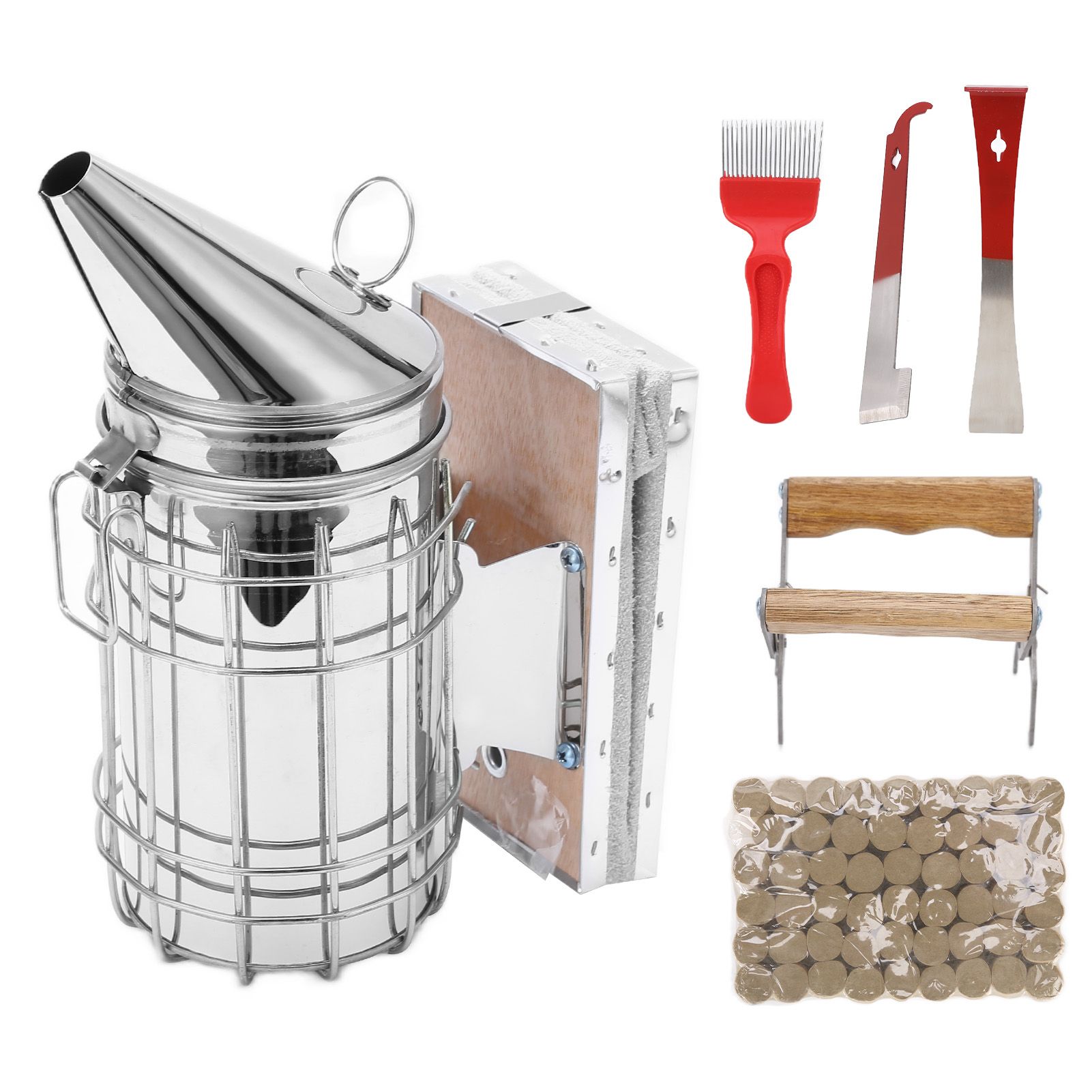 6Pcs/Set Stainless Steel Beehive Smoker Kit Bee Smoker Beekeeping Equipment for Outdoor - Image 1
