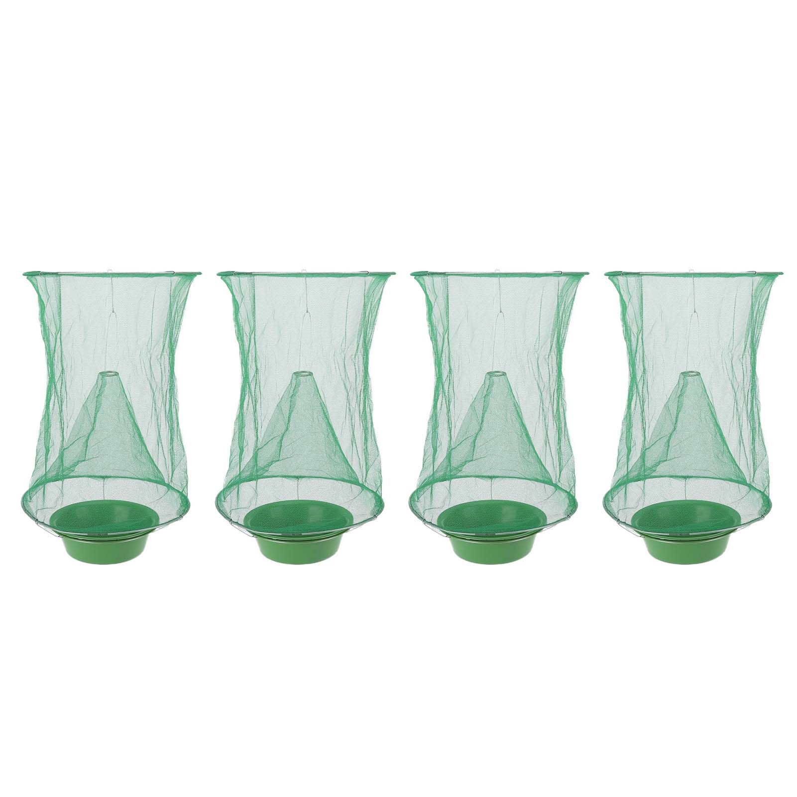 4pcs Outdoor Fly Trap Reusable Hanging Fly Trap Cage Net with Bait Tray for Garden Farm Orchard - Image 1