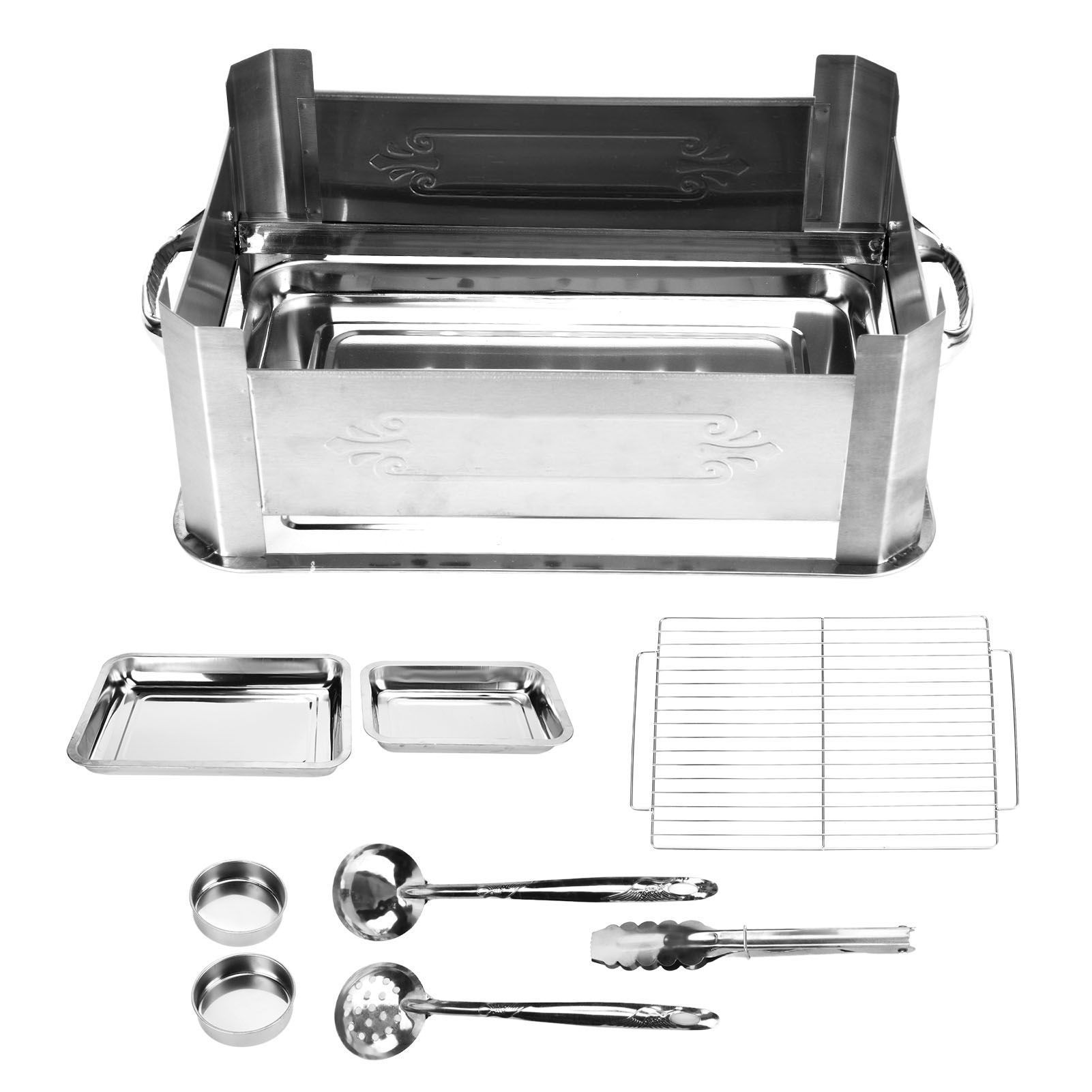 Barbecue Grill Thickened Stainless Steel Grilled Fish Stove Charcoal Alcohol Grill Rectangular Grill Fish RackWindproof Without Pull Handle - Image 1