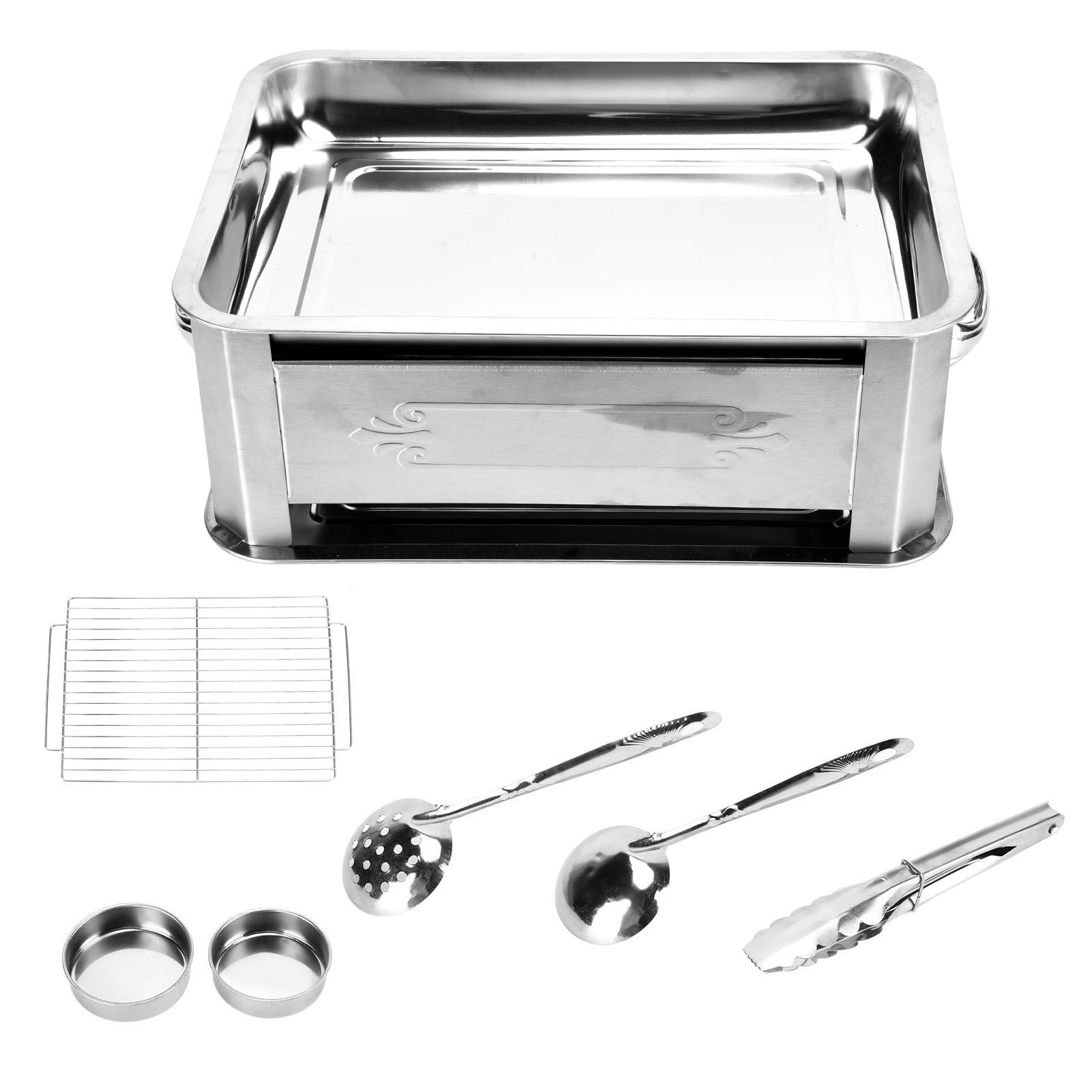 Barbecue Grill Thickened Stainless Steel Grilled Fish Stove Charcoal Alcohol Grill Rectangular Grill Fish RackWindproof Without Pull Handle - Image 3