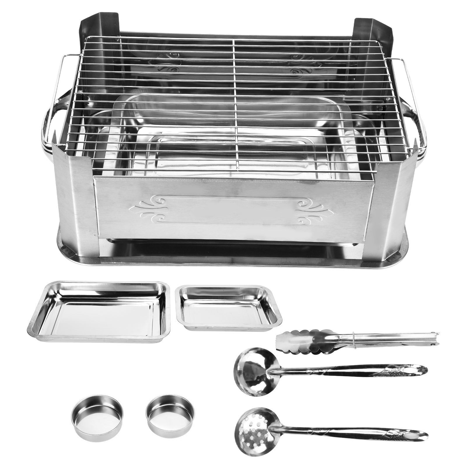 Barbecue Grill Thickened Stainless Steel Grilled Fish Stove Charcoal Alcohol Grill Rectangular Grill Fish RackWindproof Without Pull Handle - Image 4