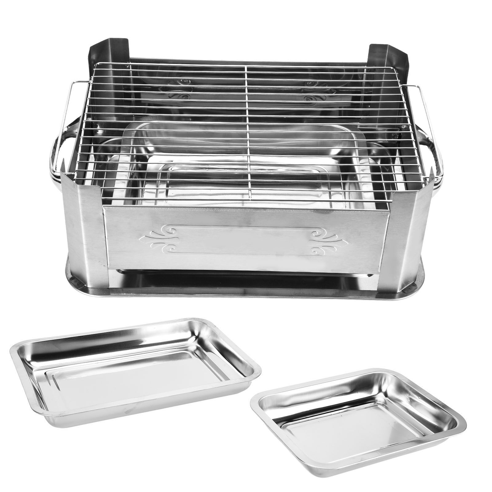 Barbecue Grill Thickened Stainless Steel Grilled Fish Stove Charcoal Alcohol Grill Rectangular Grill Fish RackWindproof Without Pull Handle - Image 7