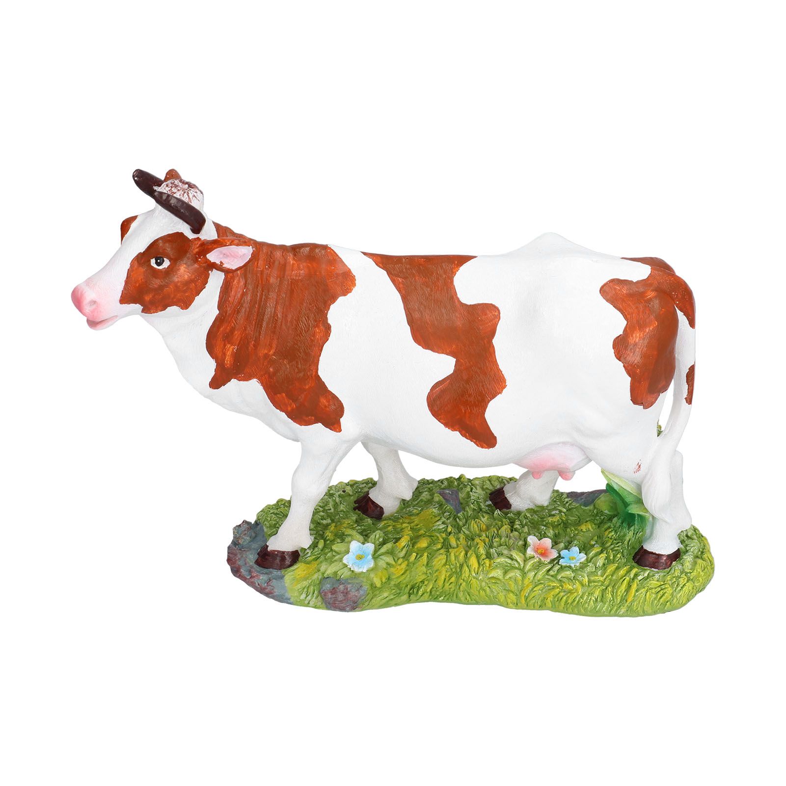 Cow Figurines Brown and White Cow Model Ornament Animal Sculpture Resin Crafts for HomeRaise Head Cow - Image 1