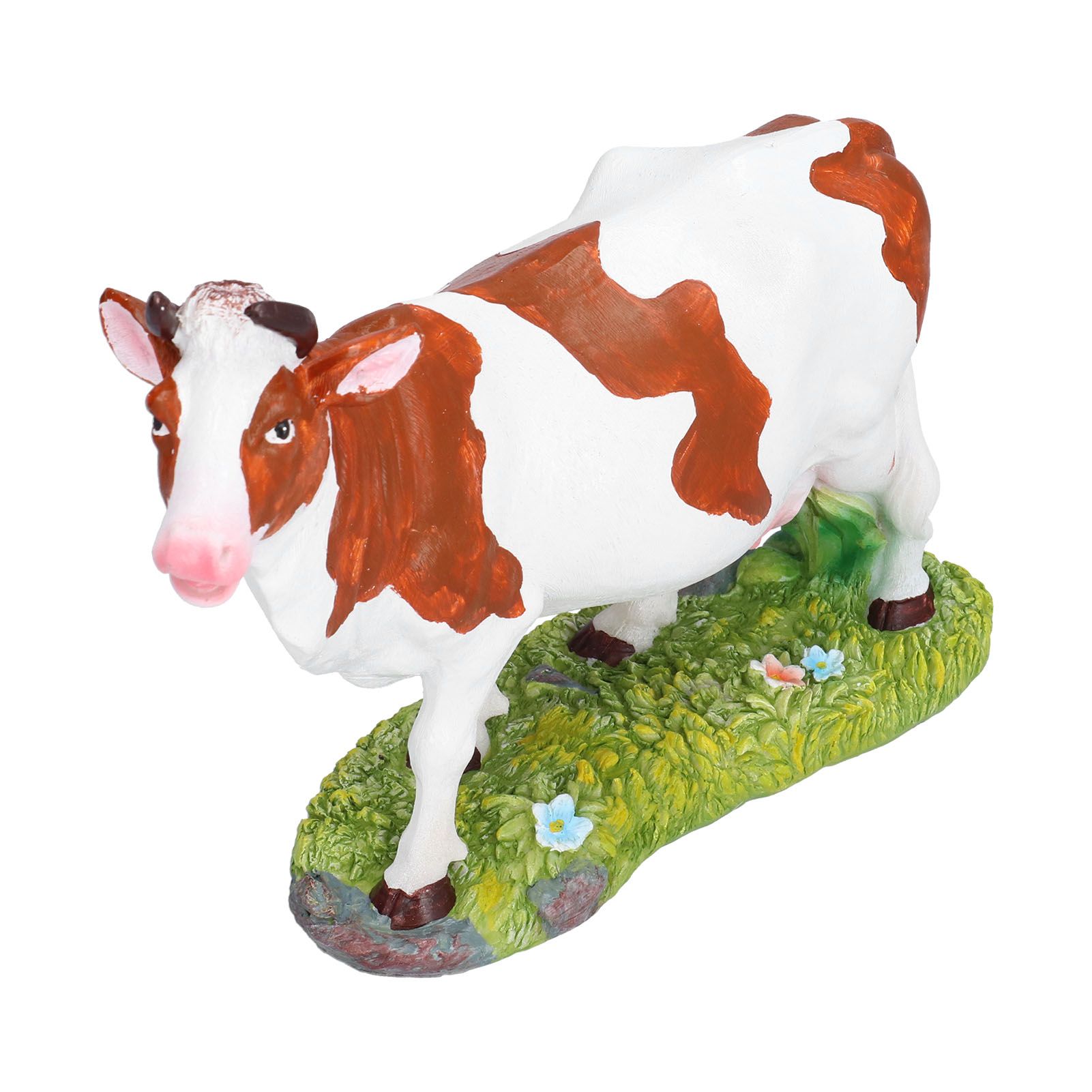 Cow Figurines Brown and White Cow Model Ornament Animal Sculpture Resin Crafts for HomeRaise Head Cow - Image 2