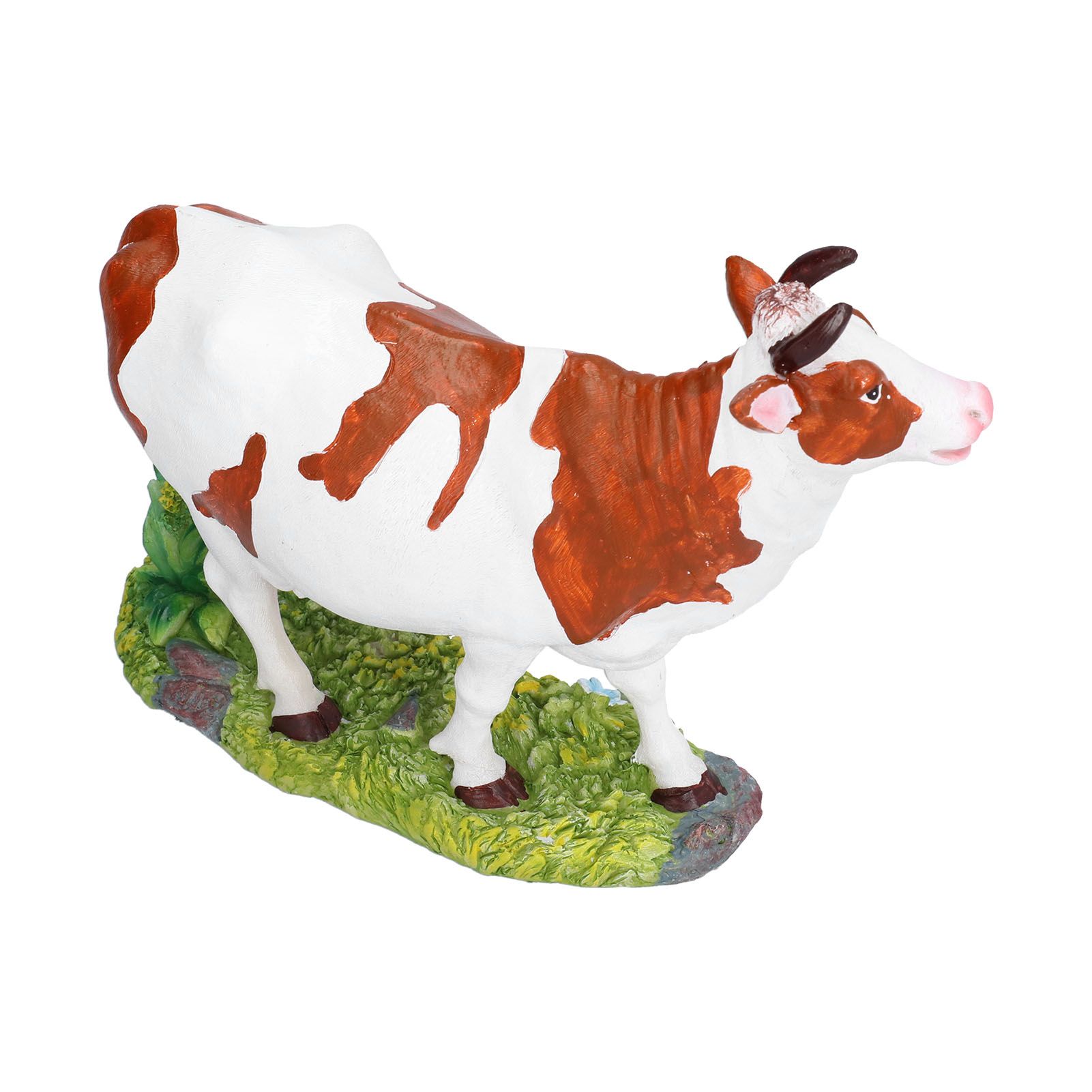 Cow Figurines Brown and White Cow Model Ornament Animal Sculpture Resin Crafts for HomeRaise Head Cow - Image 3