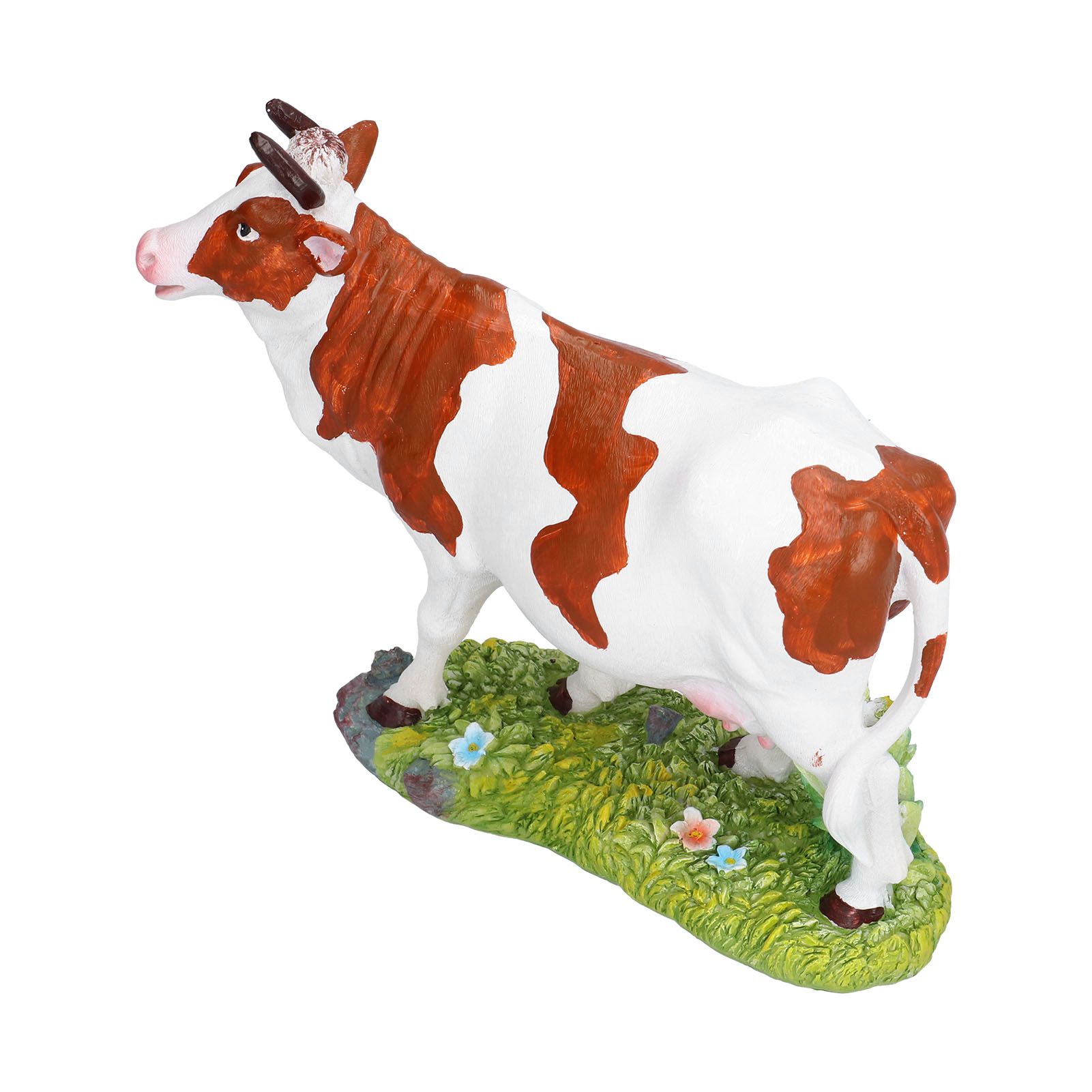 Cow Figurines Brown and White Cow Model Ornament Animal Sculpture Resin Crafts for HomeRaise Head Cow - Image 4