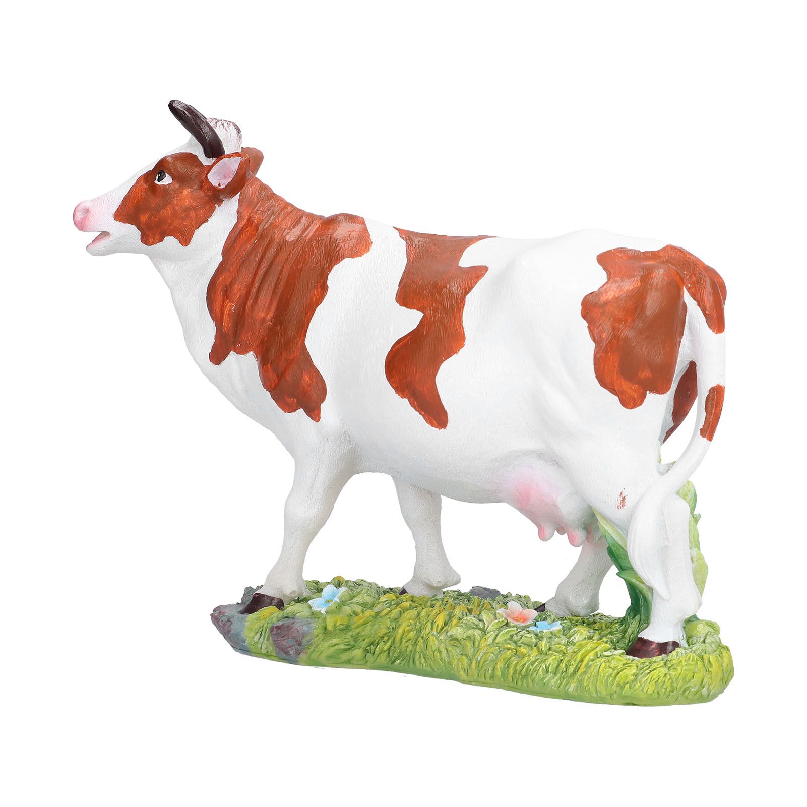 Cow Figurines Brown and White Cow Model Ornament Animal Sculpture Resin Crafts for HomeRaise Head Cow - Image 5