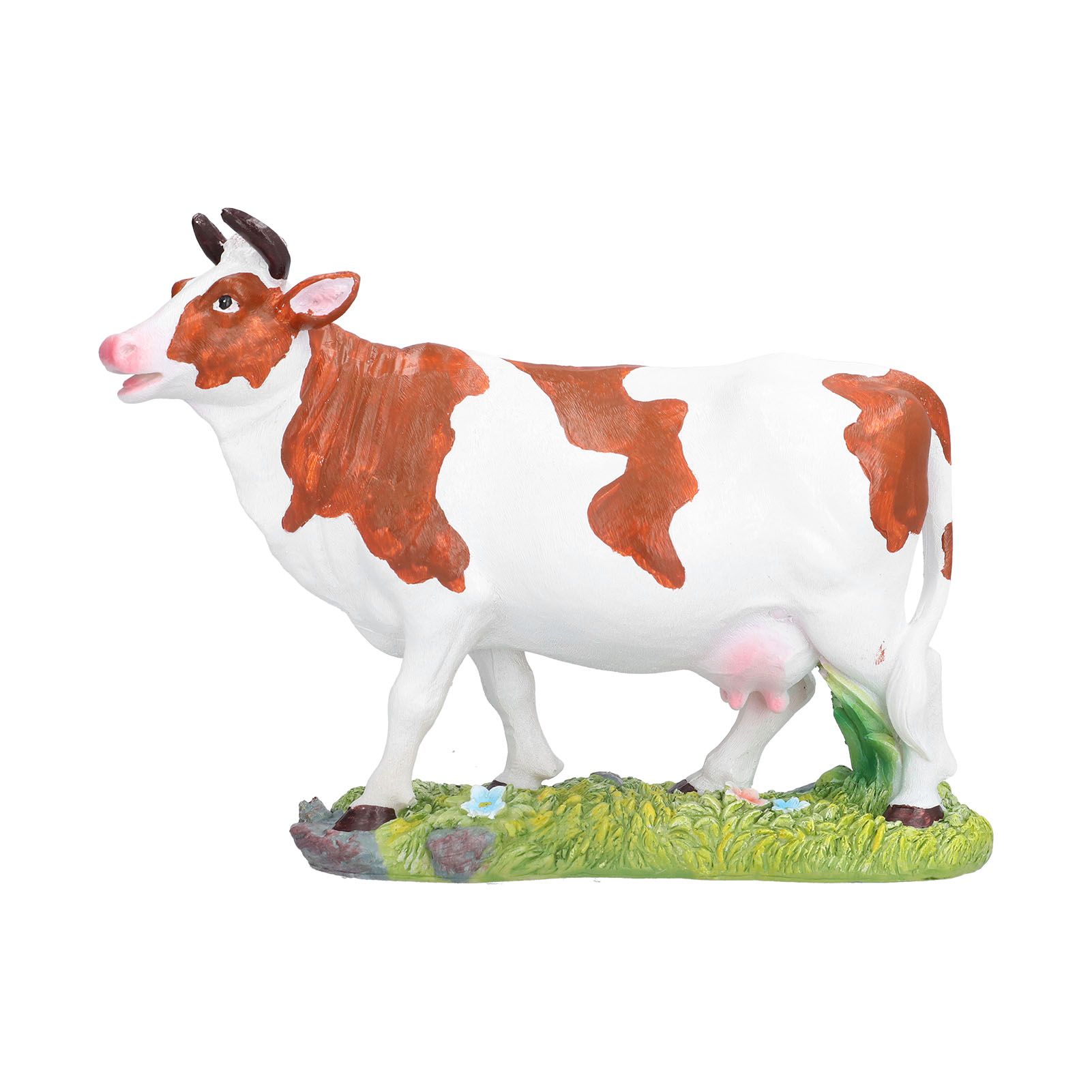 Cow Figurines Brown and White Cow Model Ornament Animal Sculpture Resin Crafts for HomeRaise Head Cow - Image 6