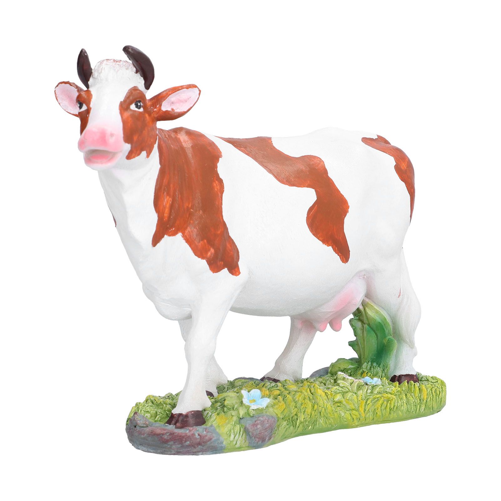 Cow Figurines Brown and White Cow Model Ornament Animal Sculpture Resin Crafts for HomeRaise Head Cow - Image 7