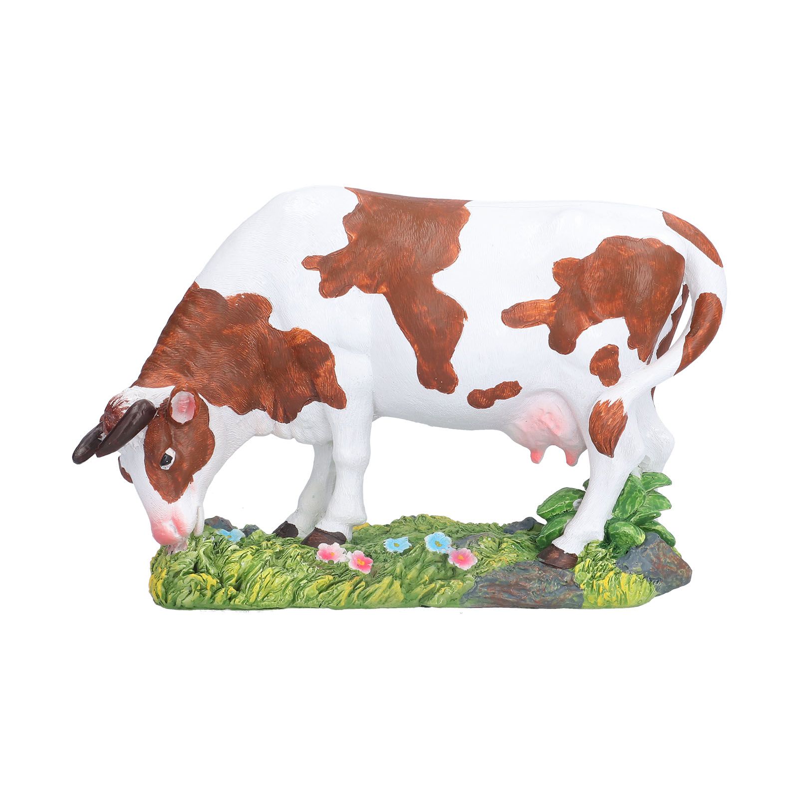 Cow Figurines Brown and White Cow Model Ornament Animal Sculpture Resin Crafts for HomeLower Head Cow - Image 1