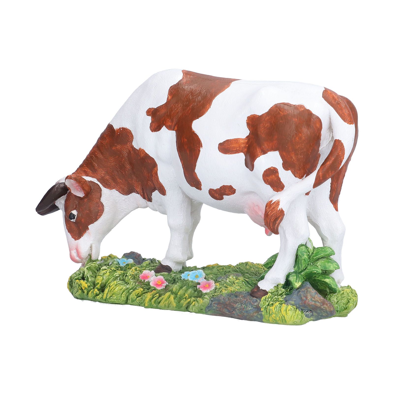 Cow Figurines Brown and White Cow Model Ornament Animal Sculpture Resin Crafts for HomeLower Head Cow - Image 2