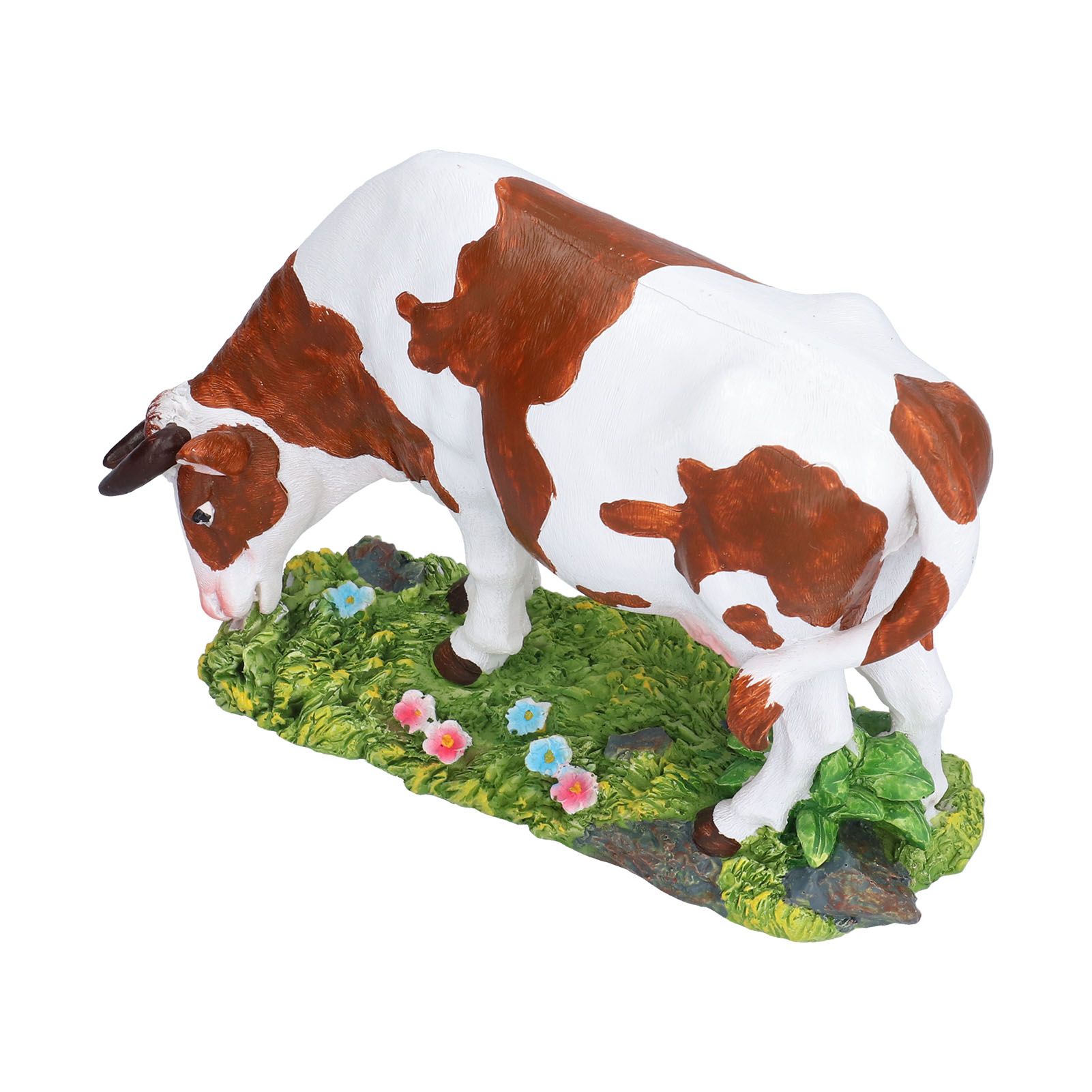 Cow Figurines Brown and White Cow Model Ornament Animal Sculpture Resin Crafts for HomeLower Head Cow - Image 5