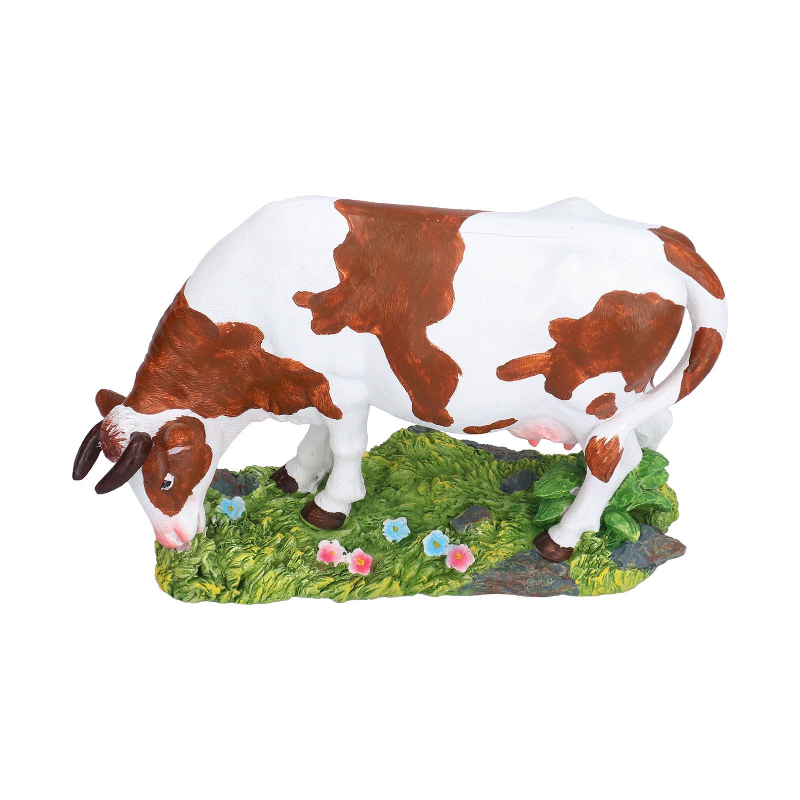 Cow Figurines Brown and White Cow Model Ornament Animal Sculpture Resin Crafts for HomeLower Head Cow - Image 6