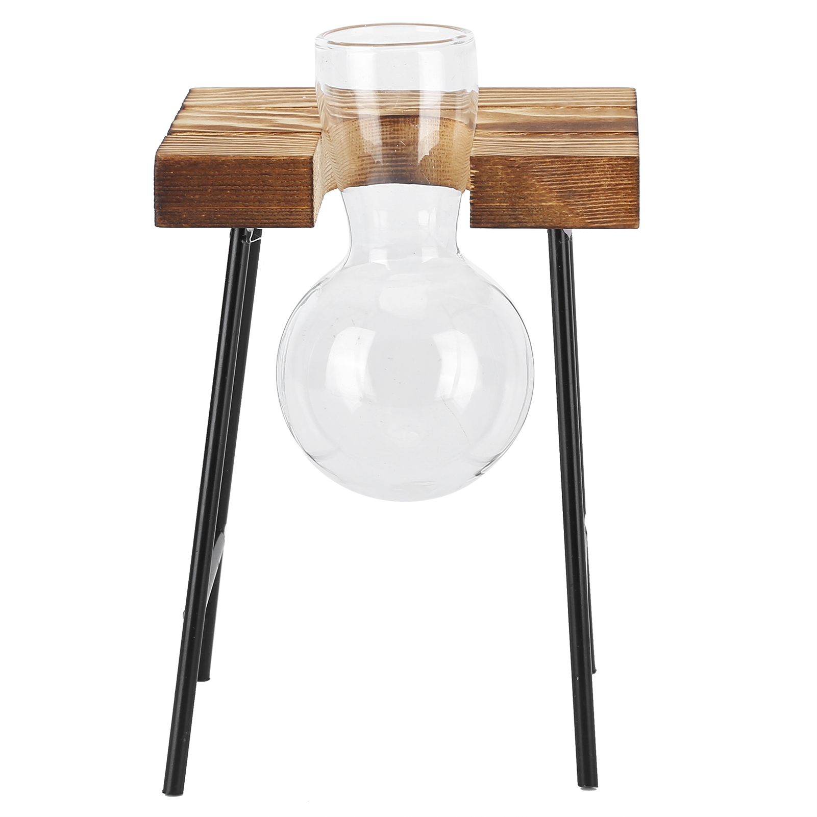 Desktop Glass Planter Wooden Stand Bulb Glass Vase Hydroponics Plant Planter for Home Office Garden1 Bottle - Image 1