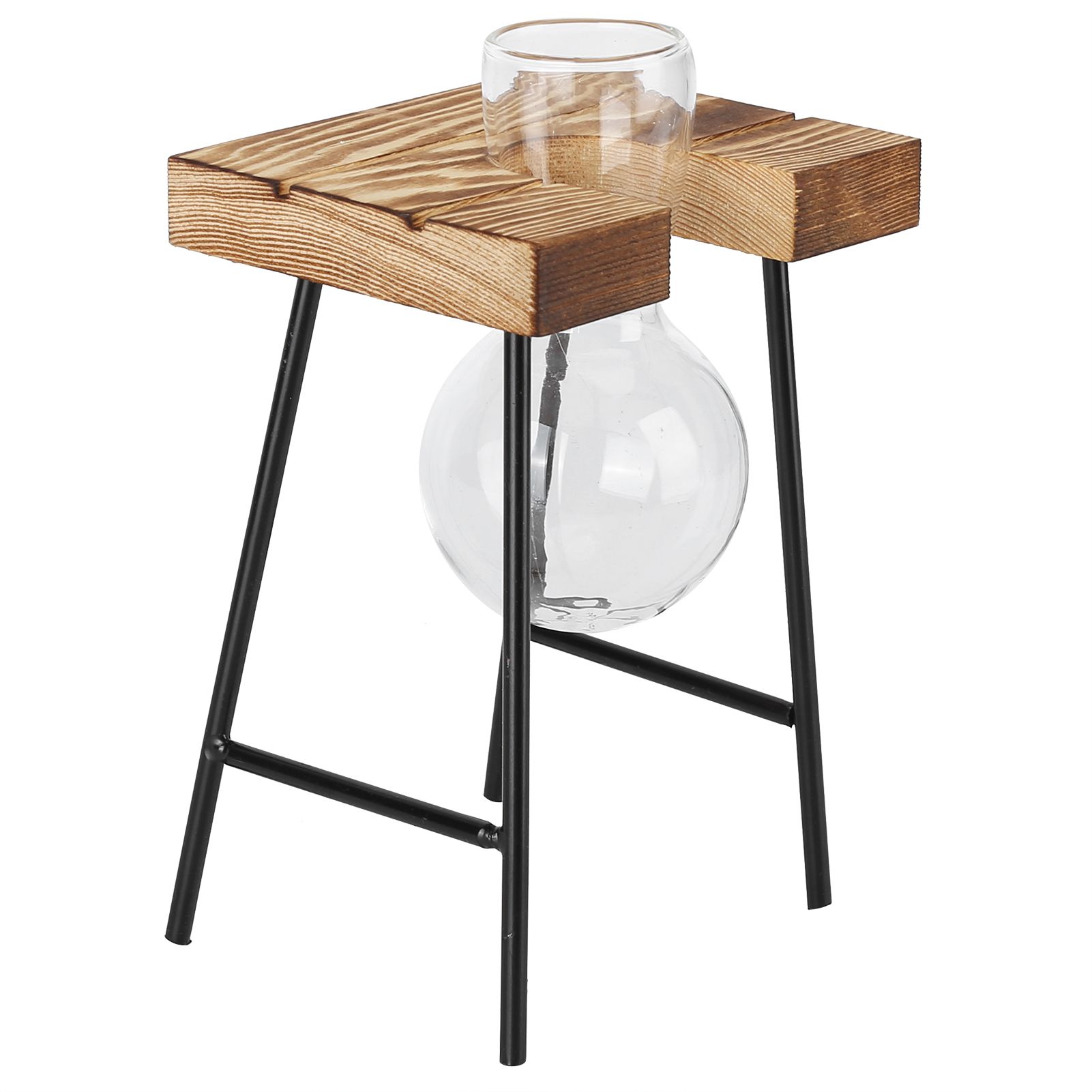 Desktop Glass Planter Wooden Stand Bulb Glass Vase Hydroponics Plant Planter for Home Office Garden1 Bottle - Image 2