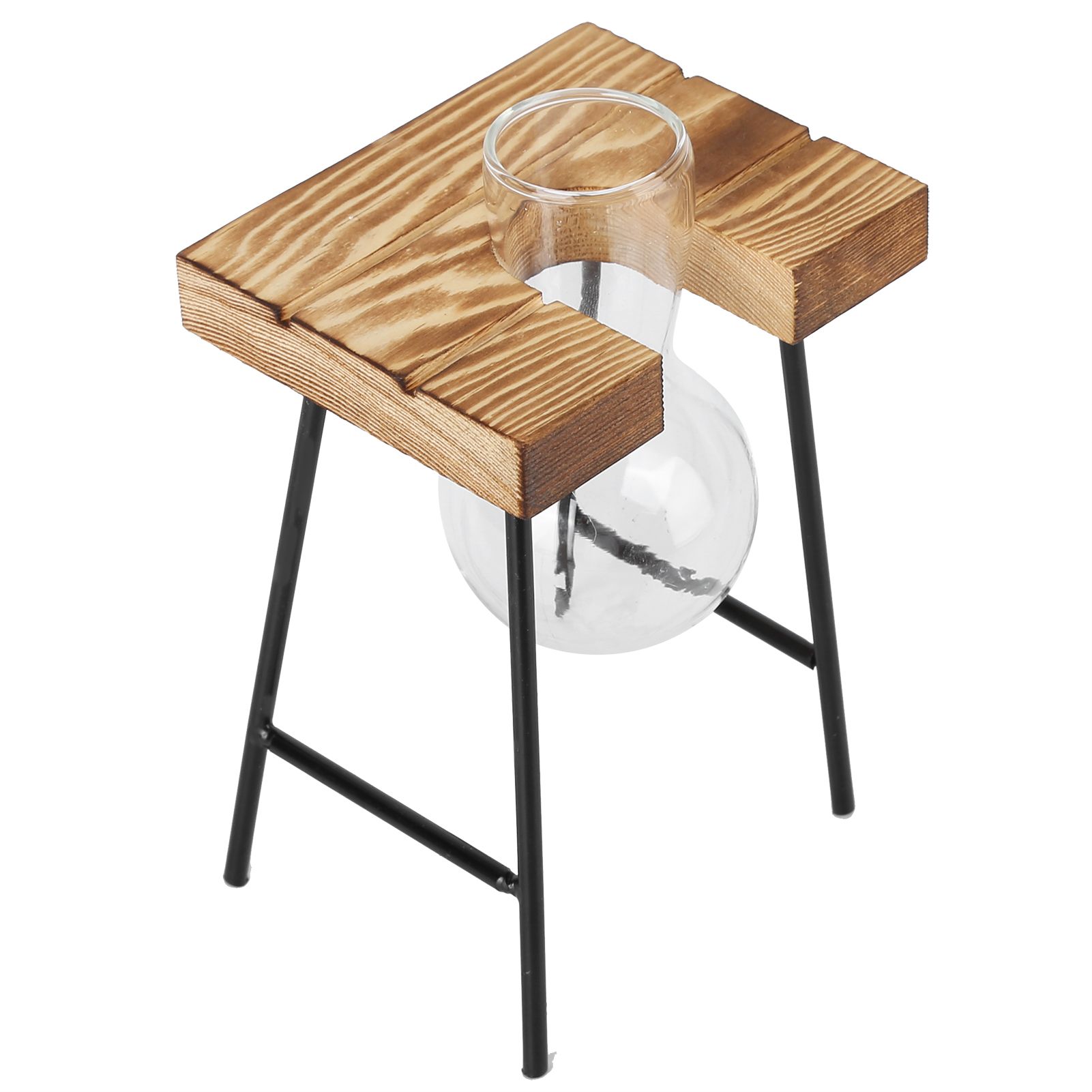 Desktop Glass Planter Wooden Stand Bulb Glass Vase Hydroponics Plant Planter for Home Office Garden1 Bottle - Image 3