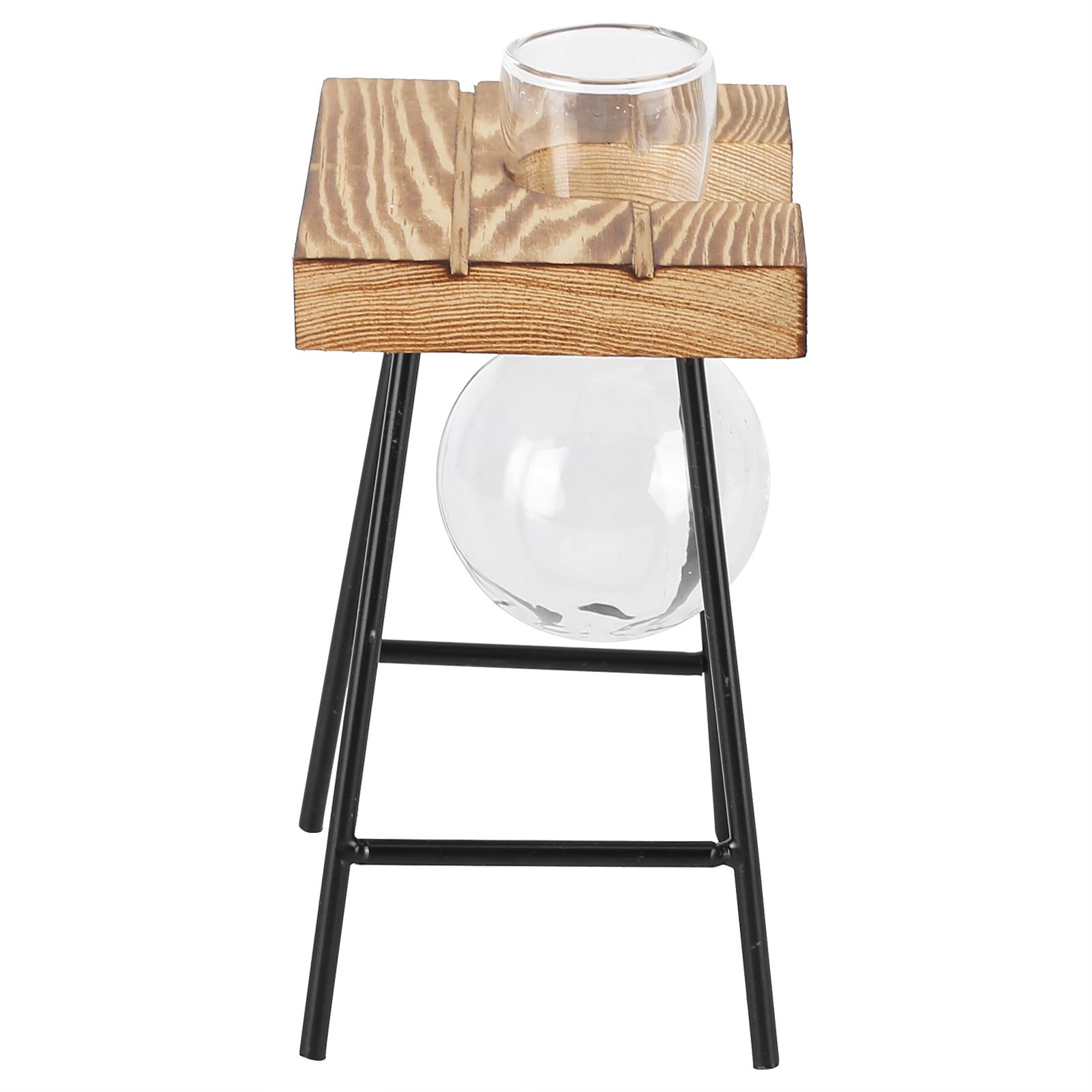 Desktop Glass Planter Wooden Stand Bulb Glass Vase Hydroponics Plant Planter for Home Office Garden1 Bottle - Image 4