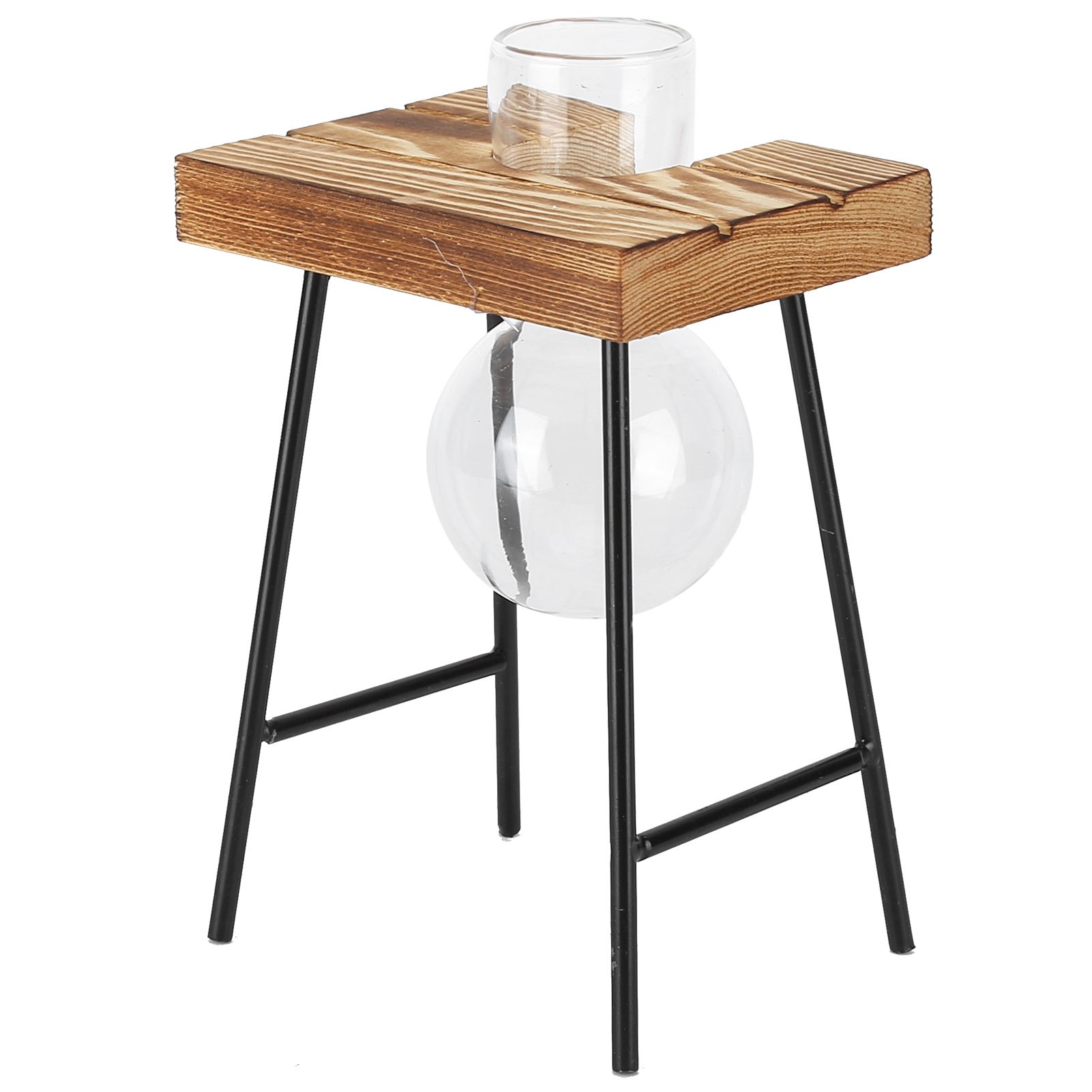 Desktop Glass Planter Wooden Stand Bulb Glass Vase Hydroponics Plant Planter for Home Office Garden1 Bottle - Image 5