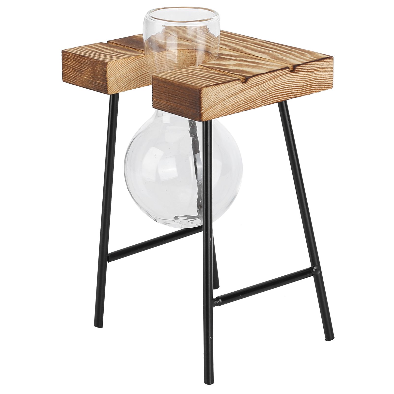 Desktop Glass Planter Wooden Stand Bulb Glass Vase Hydroponics Plant Planter for Home Office Garden1 Bottle - Image 6