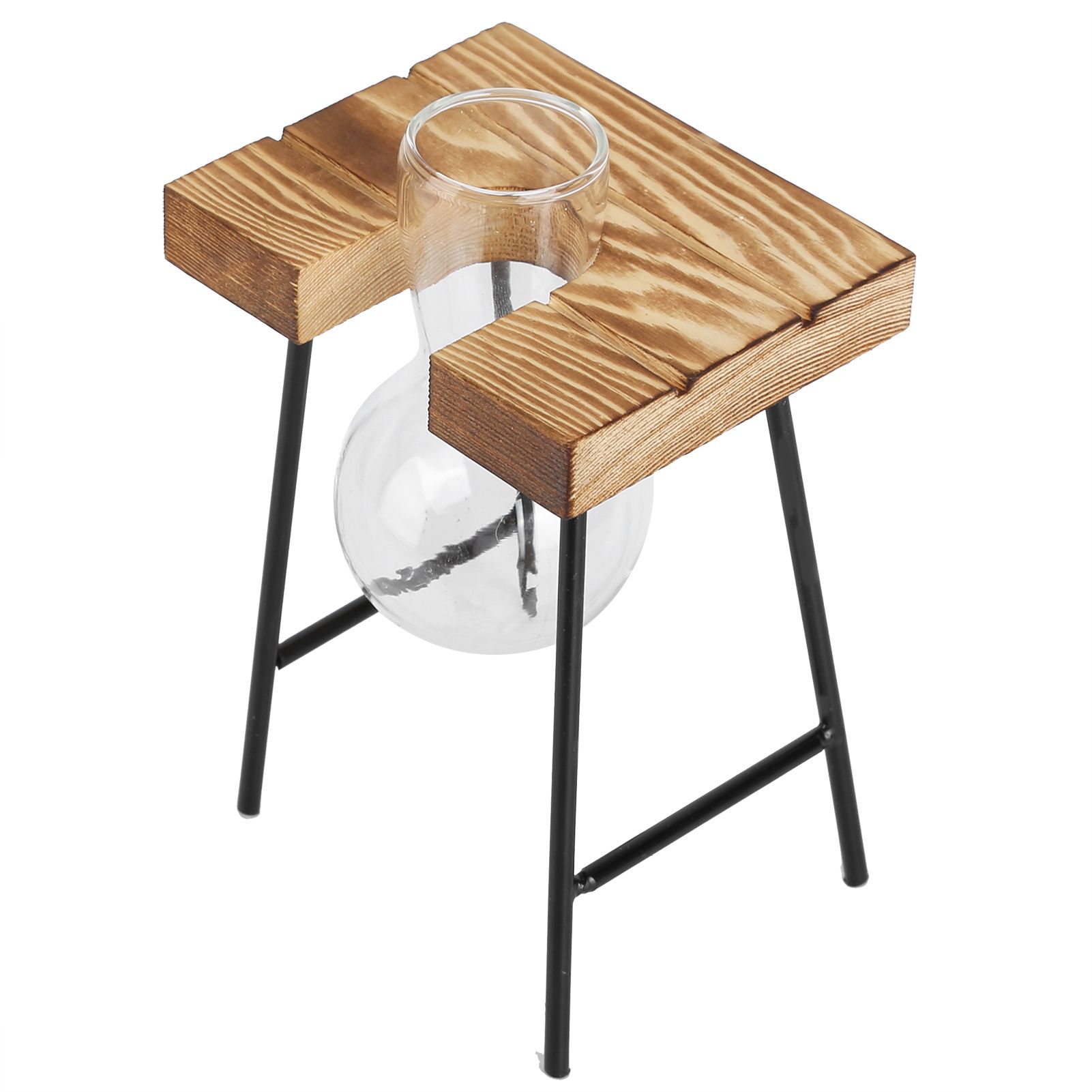 Desktop Glass Planter Wooden Stand Bulb Glass Vase Hydroponics Plant Planter for Home Office Garden1 Bottle - Image 7