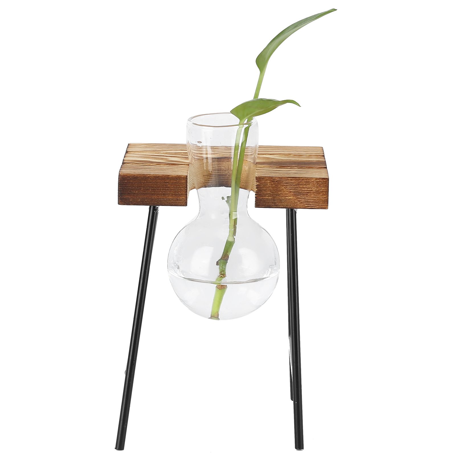 Desktop Glass Planter Wooden Stand Bulb Glass Vase Hydroponics Plant Planter for Home Office Garden1 Bottle - Image 8