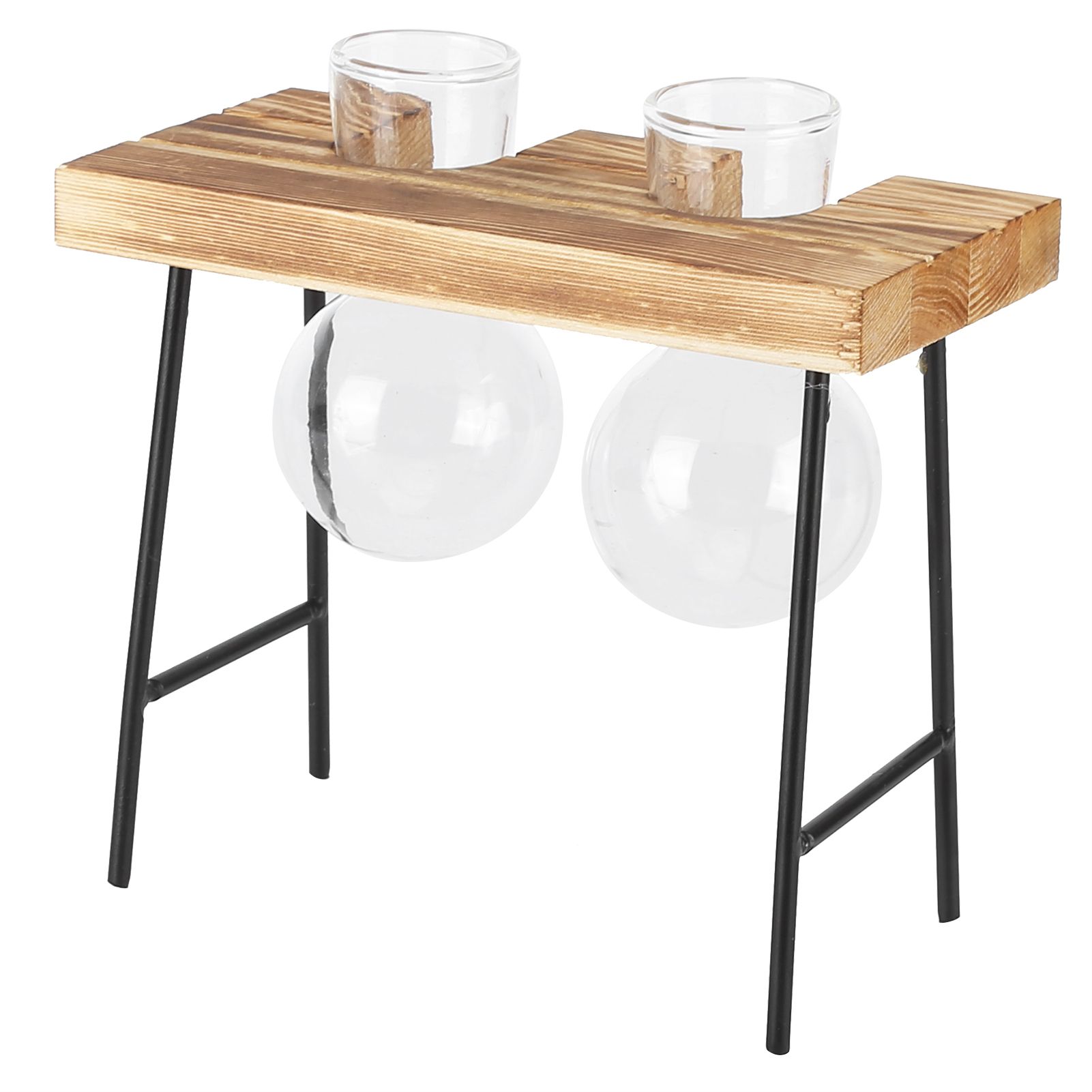 Desktop Glass Planter Wooden Stand Bulb Glass Vase Hydroponics Plant Planter for Home Office Garden2 Bottle - Image 4