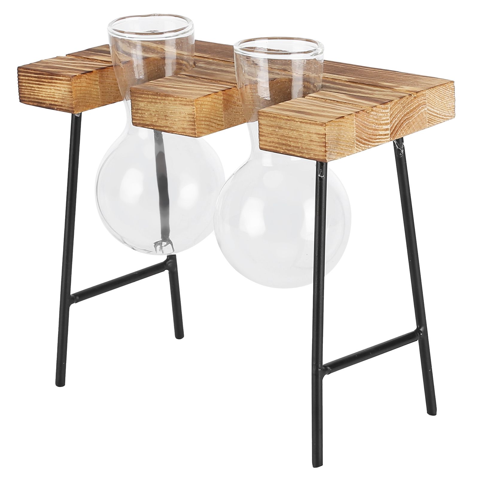 Desktop Glass Planter Wooden Stand Bulb Glass Vase Hydroponics Plant Planter for Home Office Garden2 Bottle - Image 5