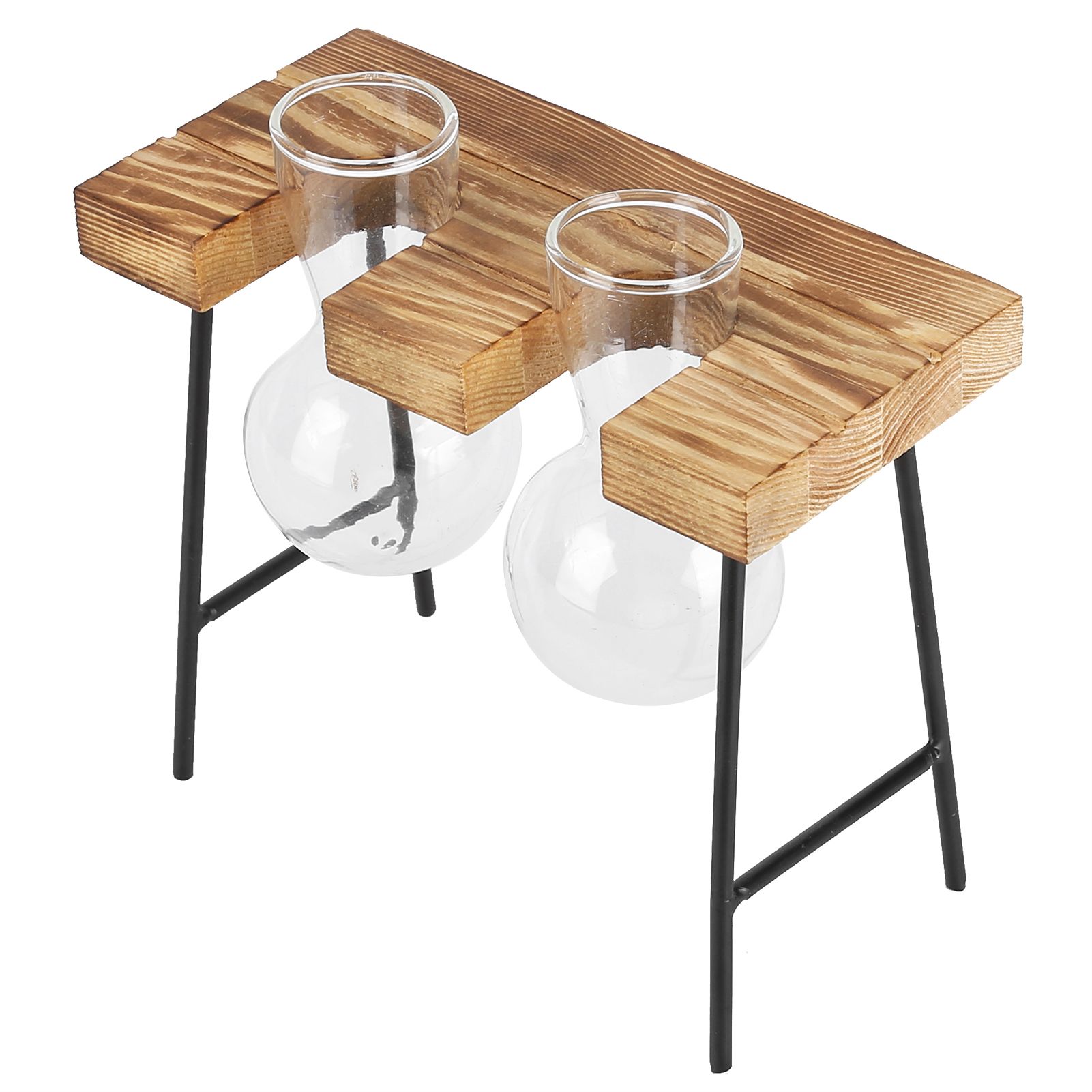 Desktop Glass Planter Wooden Stand Bulb Glass Vase Hydroponics Plant Planter for Home Office Garden2 Bottle - Image 6