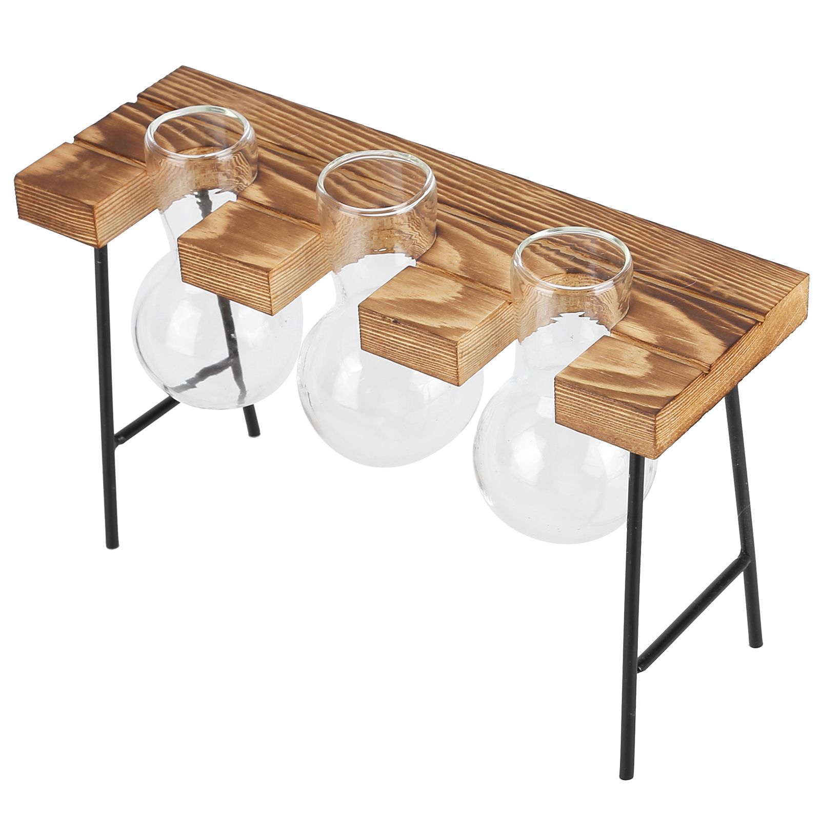 Desktop Glass Planter Wooden Stand Bulb Glass Vase Hydroponics Plant Planter for Home Office Garden3 Bottle - Image 6