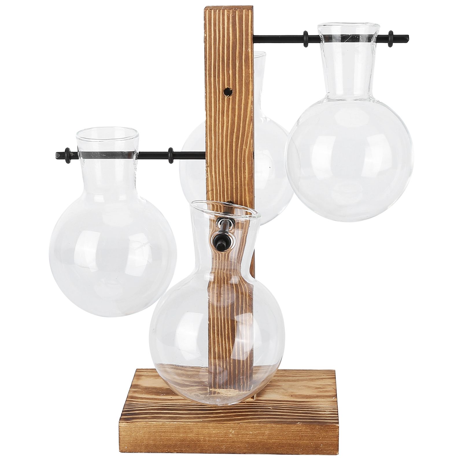 Innovative Hydroponic Vase with Wooden Stand Transparent Desktop Flower Vase for Home - Image 2