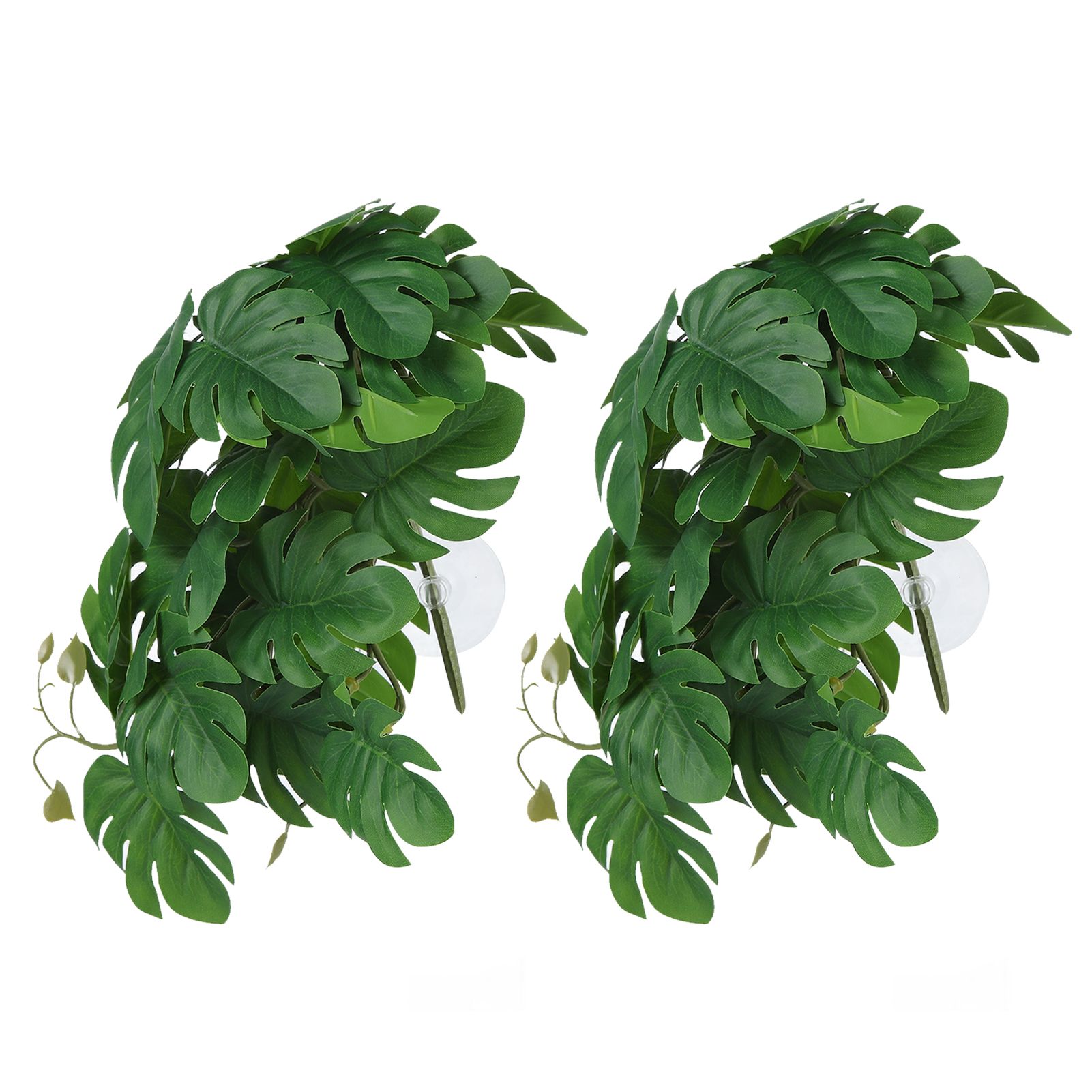 2PCS Artificial Water Plant Simulation Vine Lifelike Plastic Leaves Decoration with Suction Cup for Fish TankMonstera Leaves - Image 3