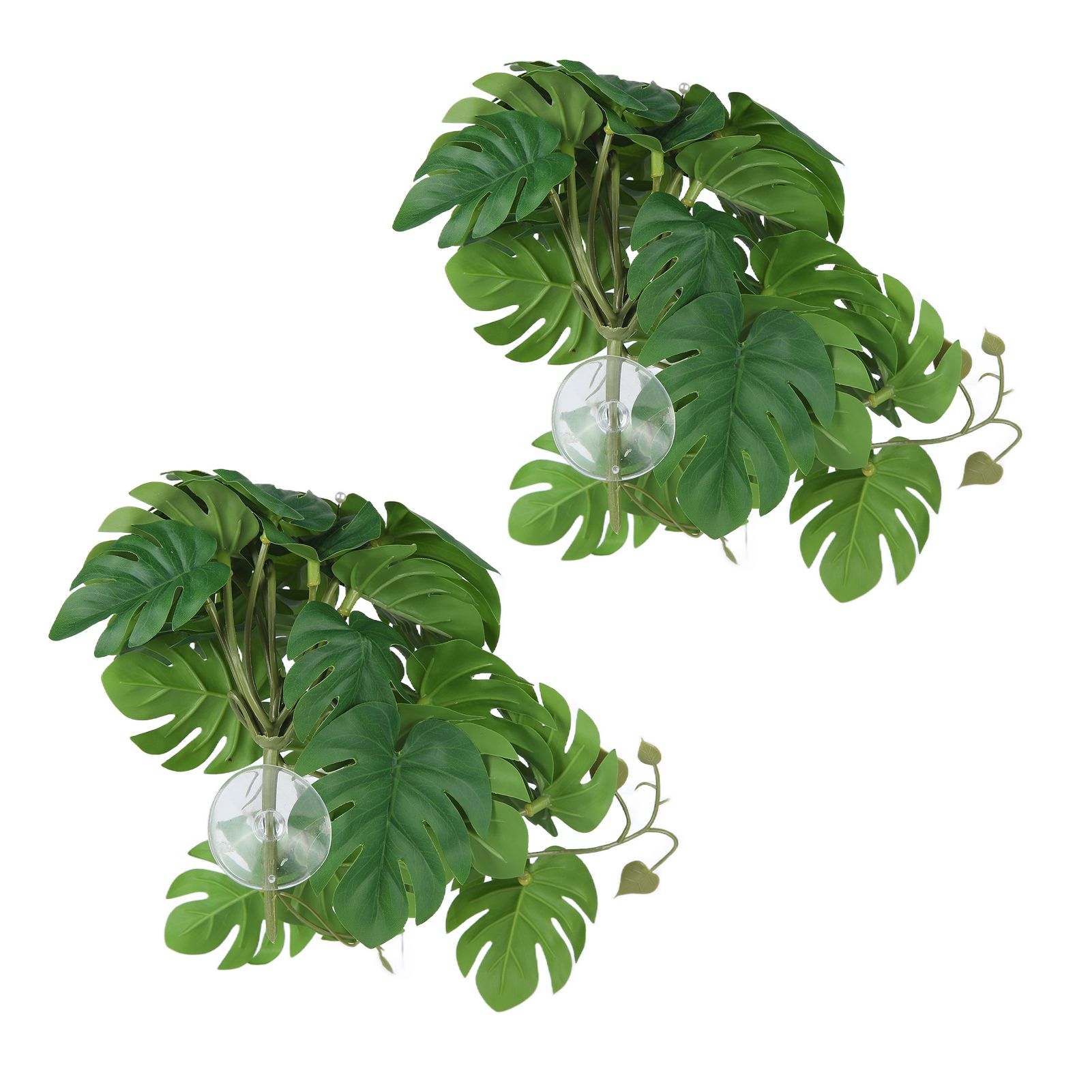 2PCS Artificial Water Plant Simulation Vine Lifelike Plastic Leaves Decoration with Suction Cup for Fish TankMonstera Leaves - Image 5