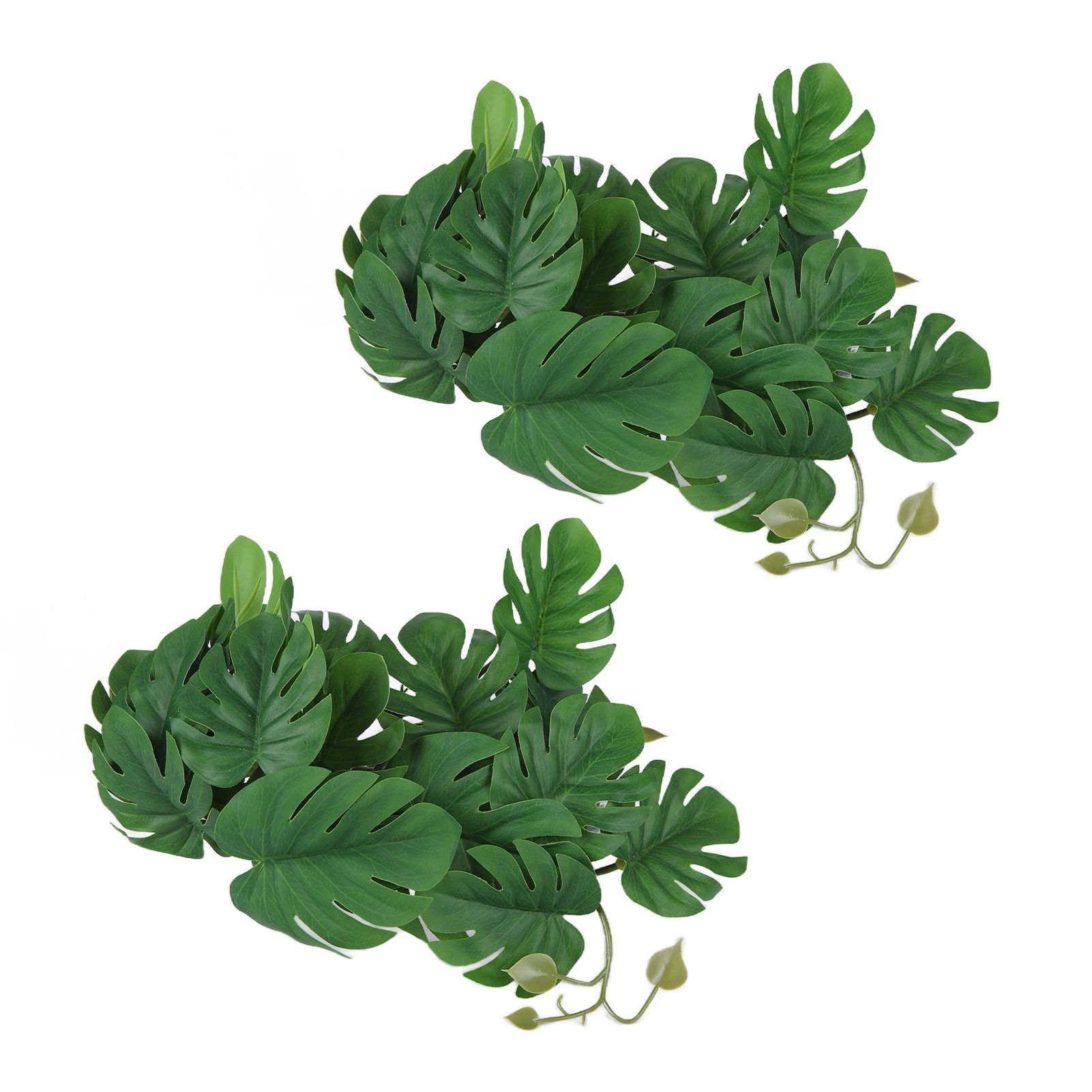2PCS Artificial Water Plant Simulation Vine Lifelike Plastic Leaves Decoration with Suction Cup for Fish TankMonstera Leaves - Image 7