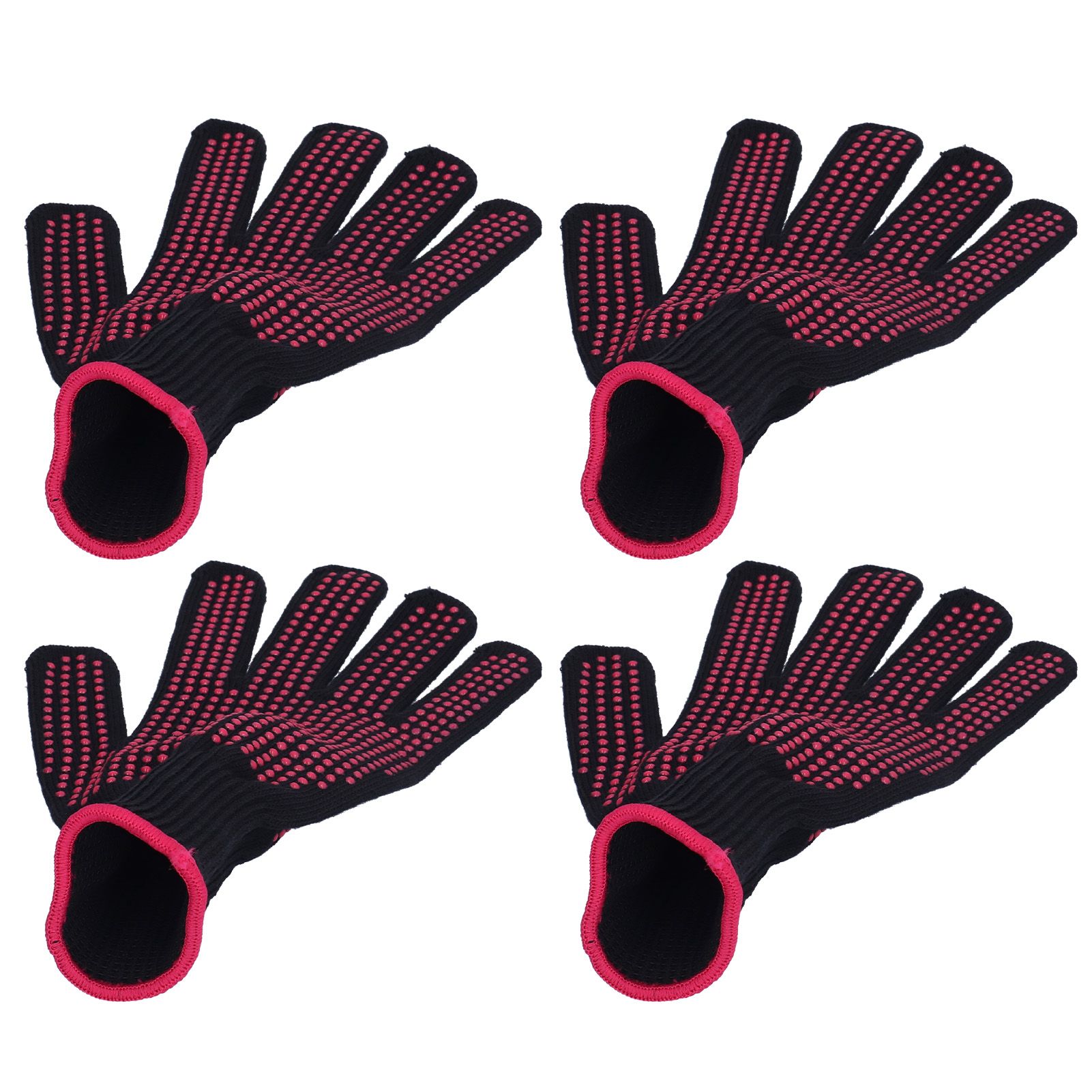 4Pcs Heat Resistant Gloves High Temperature Resistant Anti Scalding Mitts with Silicone BumpsRose Red Silicone Rose Red Edge - Image 2