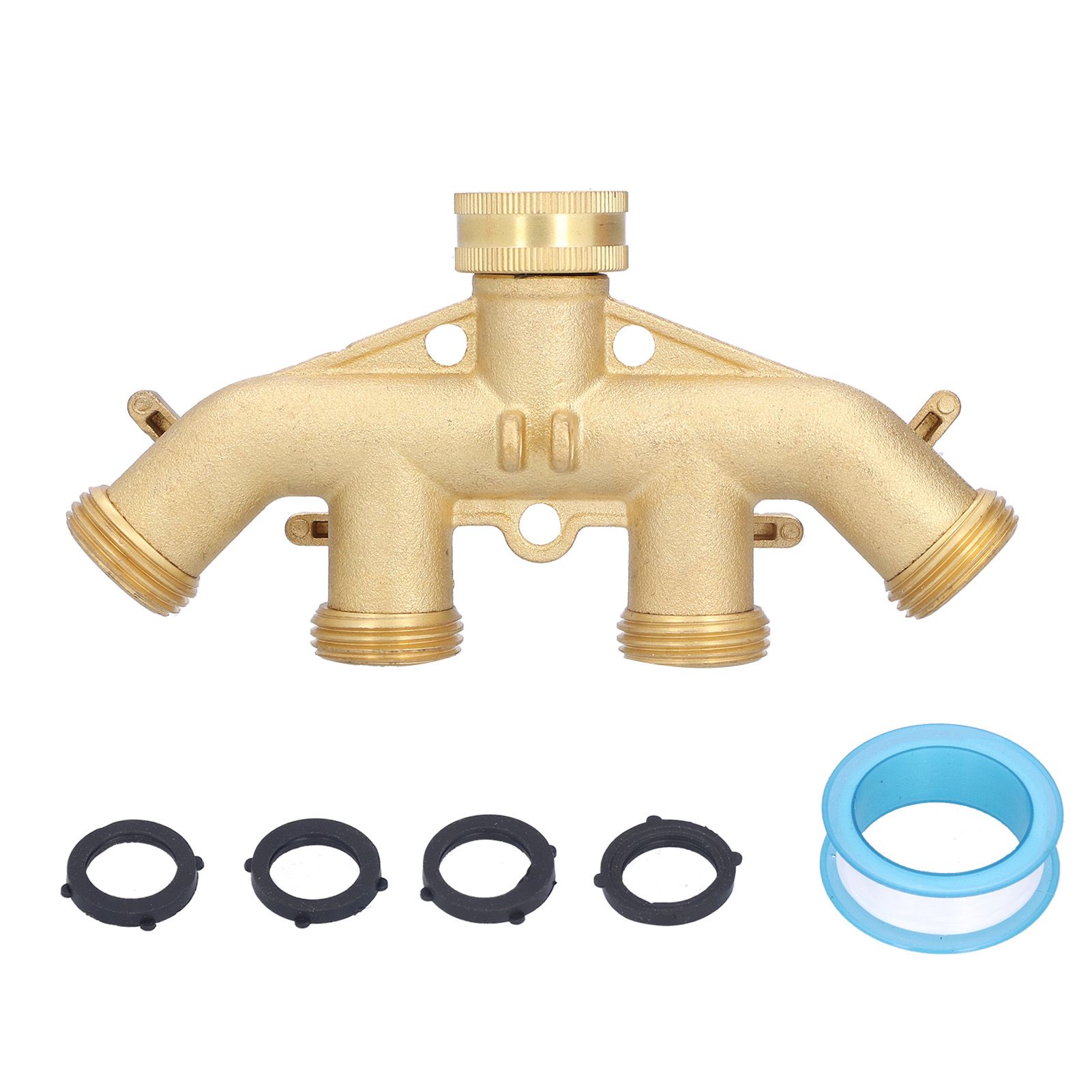G3/4 4 Way Hose Splitter Brass Garden Hose Faucet Adapter Joint Connector Irrigation Accessory - Image 1