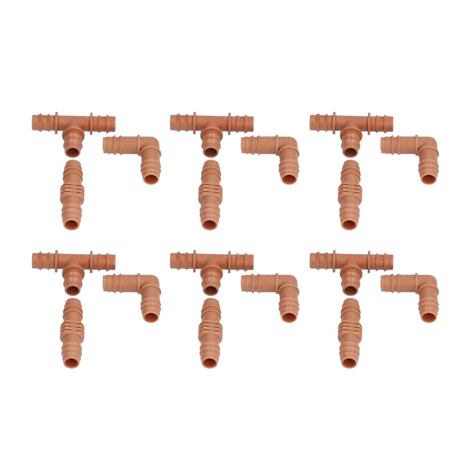 18Pcs Irrigation Fittings Kit Brown Water Barbed Coupling Connecter for 16mm Pipes - Image 1