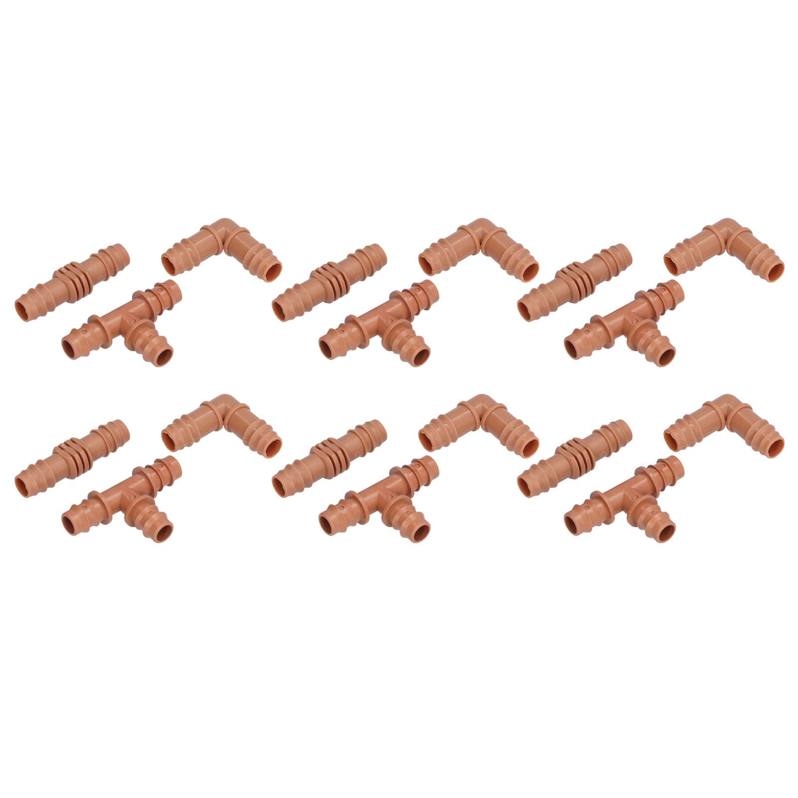18Pcs Irrigation Fittings Kit Brown Water Barbed Coupling Connecter for 16mm Pipes - Image 3