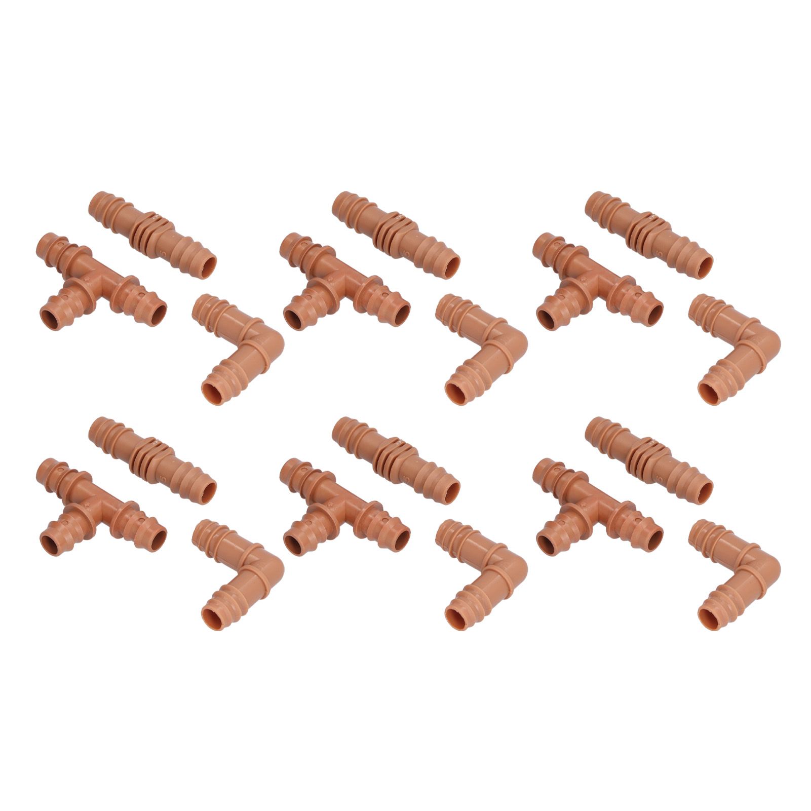18Pcs Irrigation Fittings Kit Brown Water Barbed Coupling Connecter for 16mm Pipes - Image 4