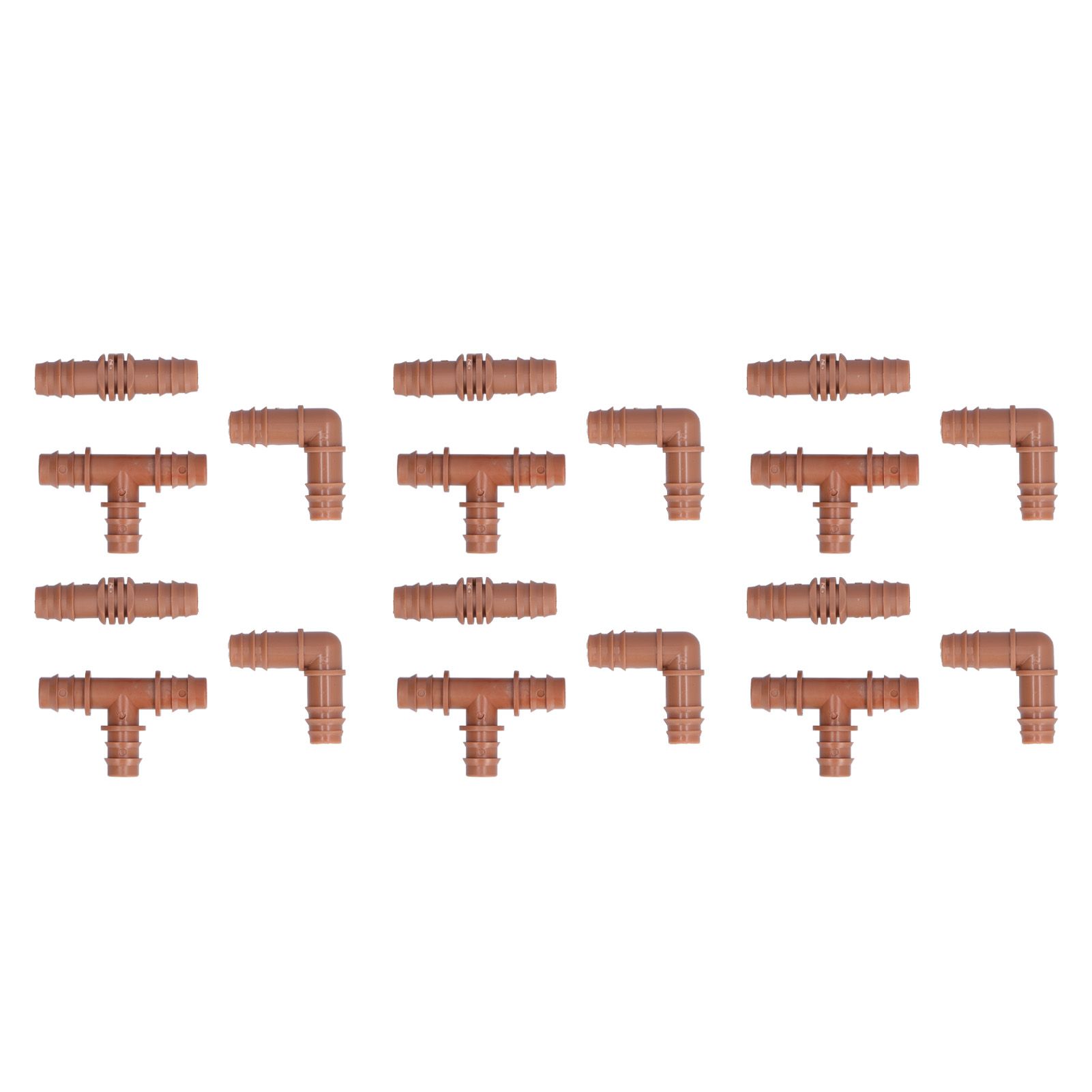18Pcs Irrigation Fittings Kit Brown Water Barbed Coupling Connecter for 16mm Pipes - Image 6