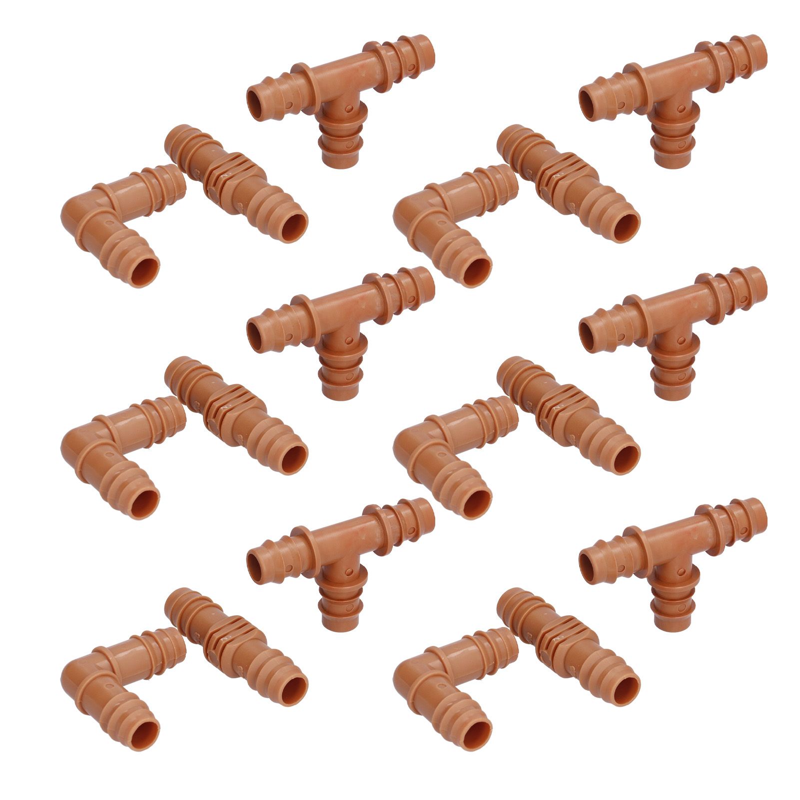 18Pcs Irrigation Fittings Kit Brown Water Barbed Coupling Connecter for 16mm Pipes - Image 7